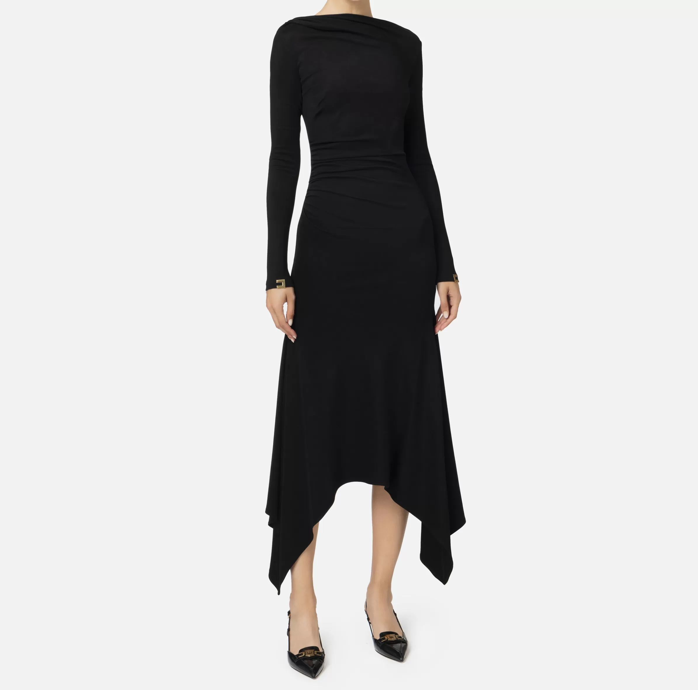 Elisabetta Franchi Abiti Midi | Abiti^Abito midi in jersey fluido con drappeggio Nero