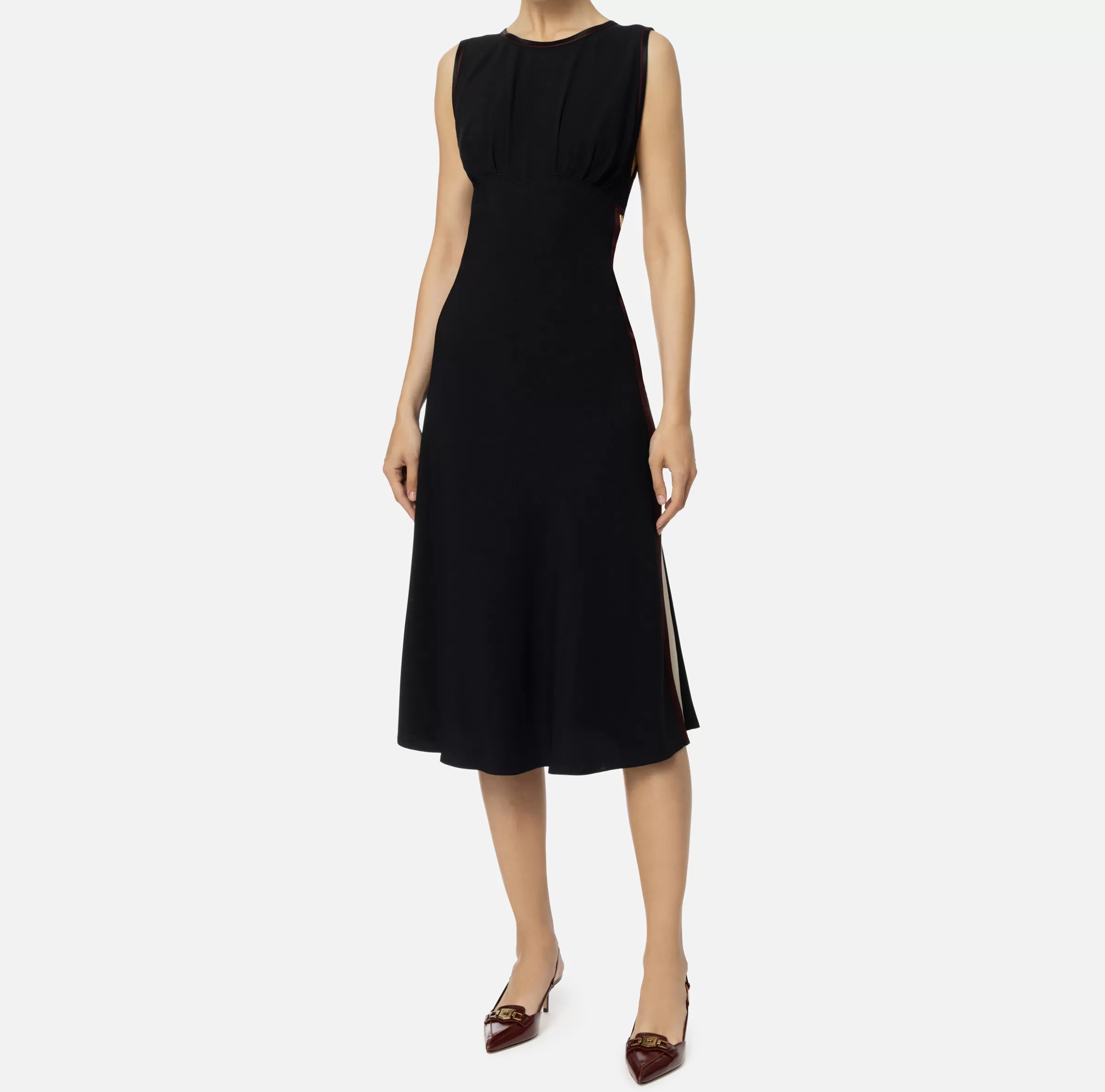 Elisabetta Franchi Abiti Midi | Abiti^Abito midi in satin con bande Nero/RougeNoir/Burro