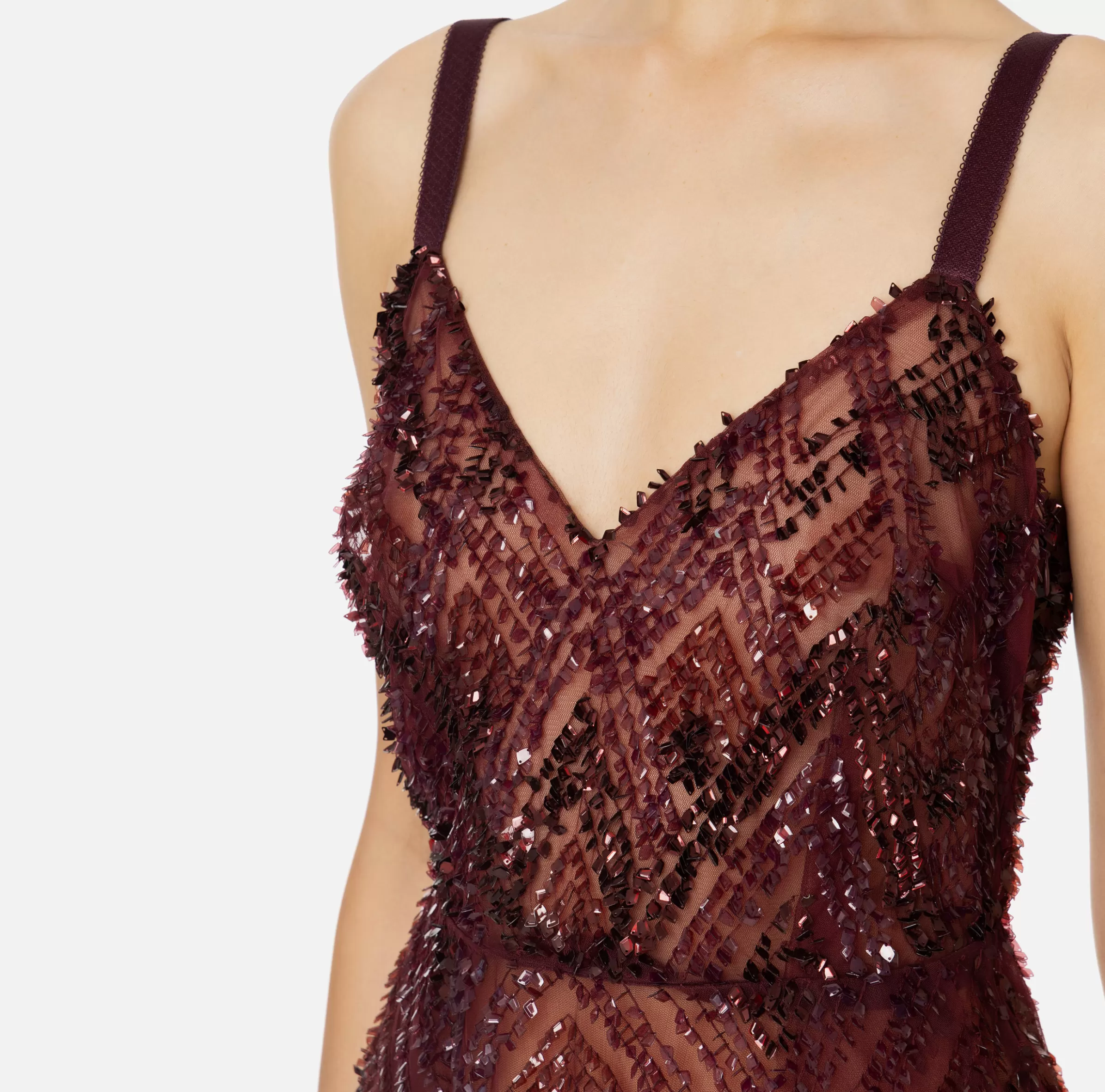 Elisabetta Franchi Abiti Red Carpet | Abiti Midi^Abito midi in tulle con ricamo paillettes chevron RougeNoir