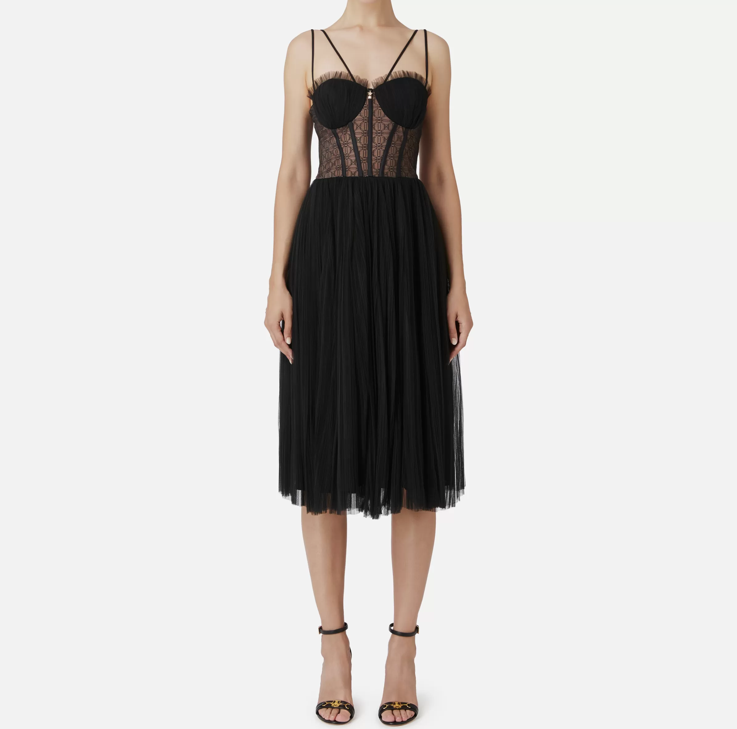 Elisabetta Franchi Abiti Midi | Abiti^Abito midi in tulle plissettato Nero