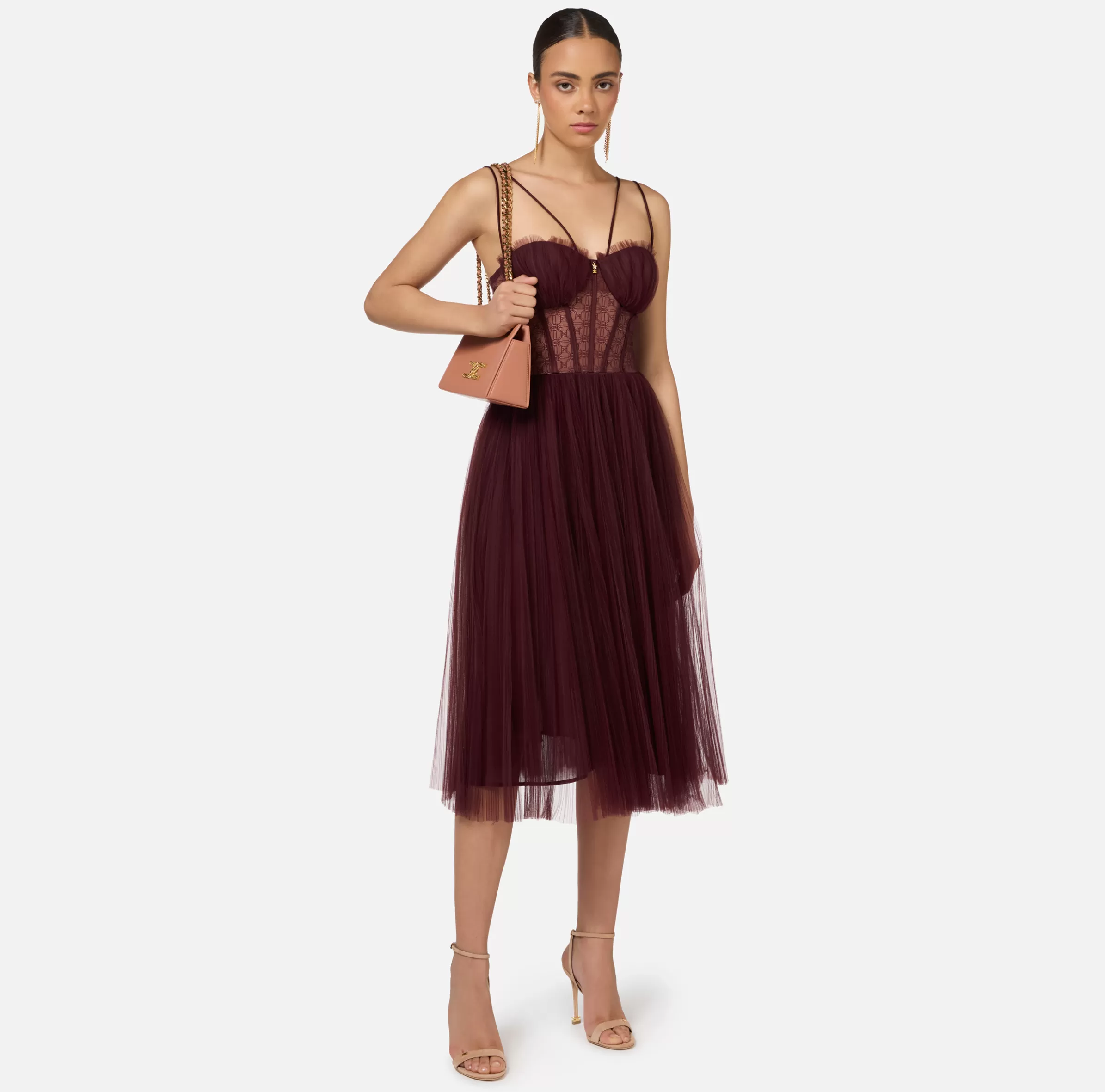 Elisabetta Franchi Abiti Midi | Abiti^Abito midi in tulle plissettato RougeNoir