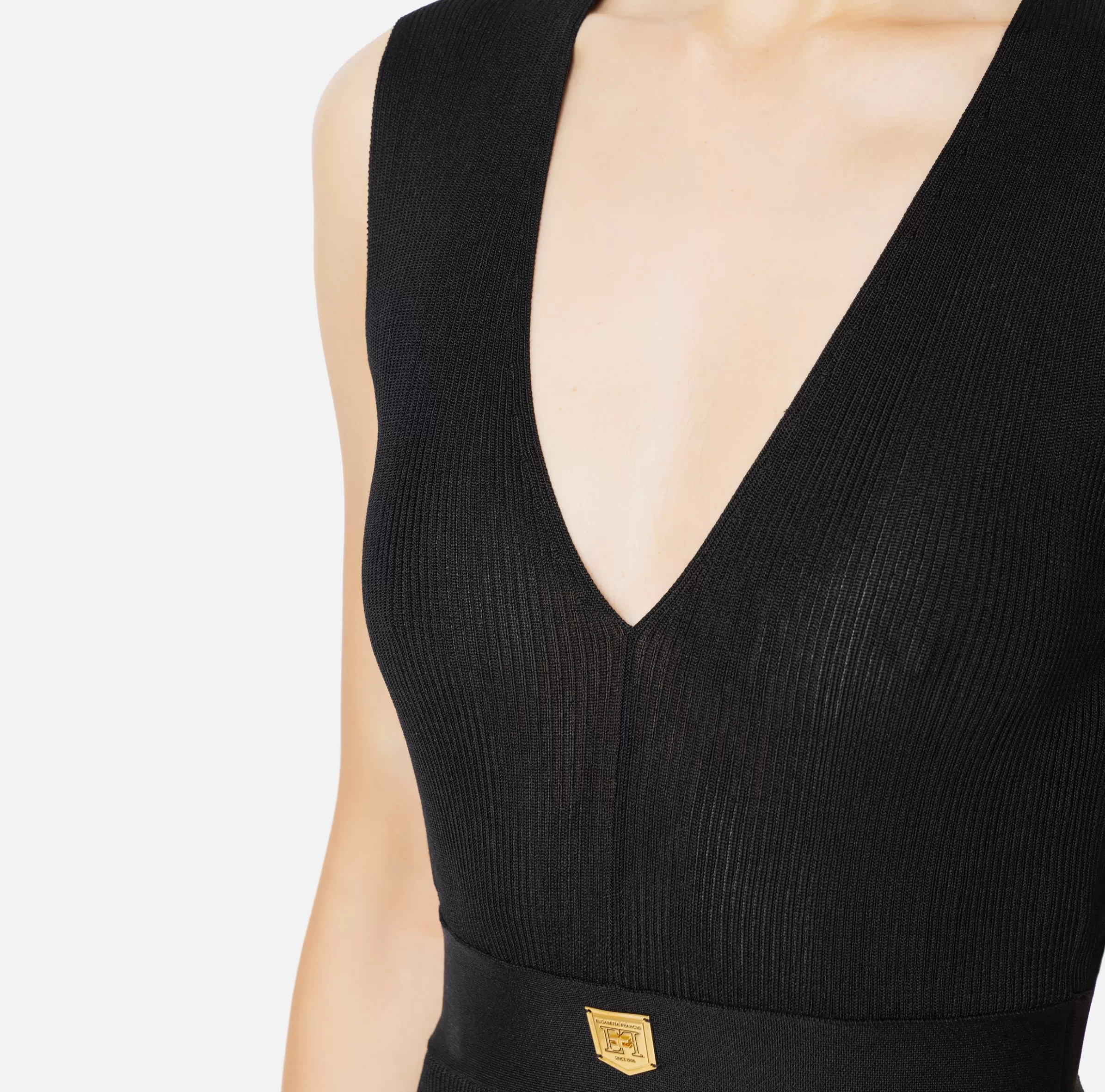 Elisabetta Franchi Abiti Midi | Abiti In Maglia^Abito midi in viscosa a costina plissé Nero