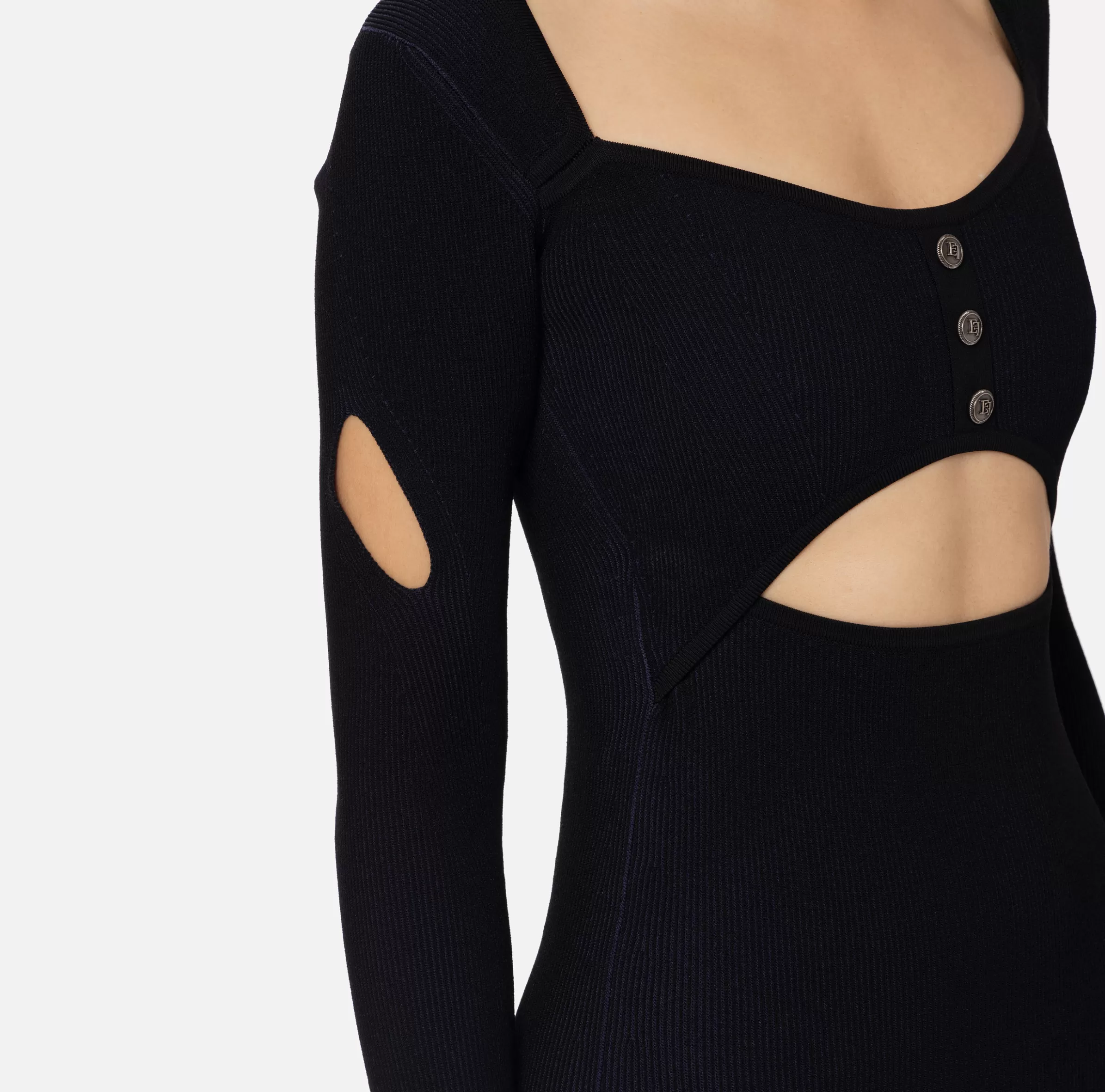 Elisabetta Franchi Abiti Midi | Abiti In Maglia^Abito midi in viscosa a costine con cut-out Nero/Navy