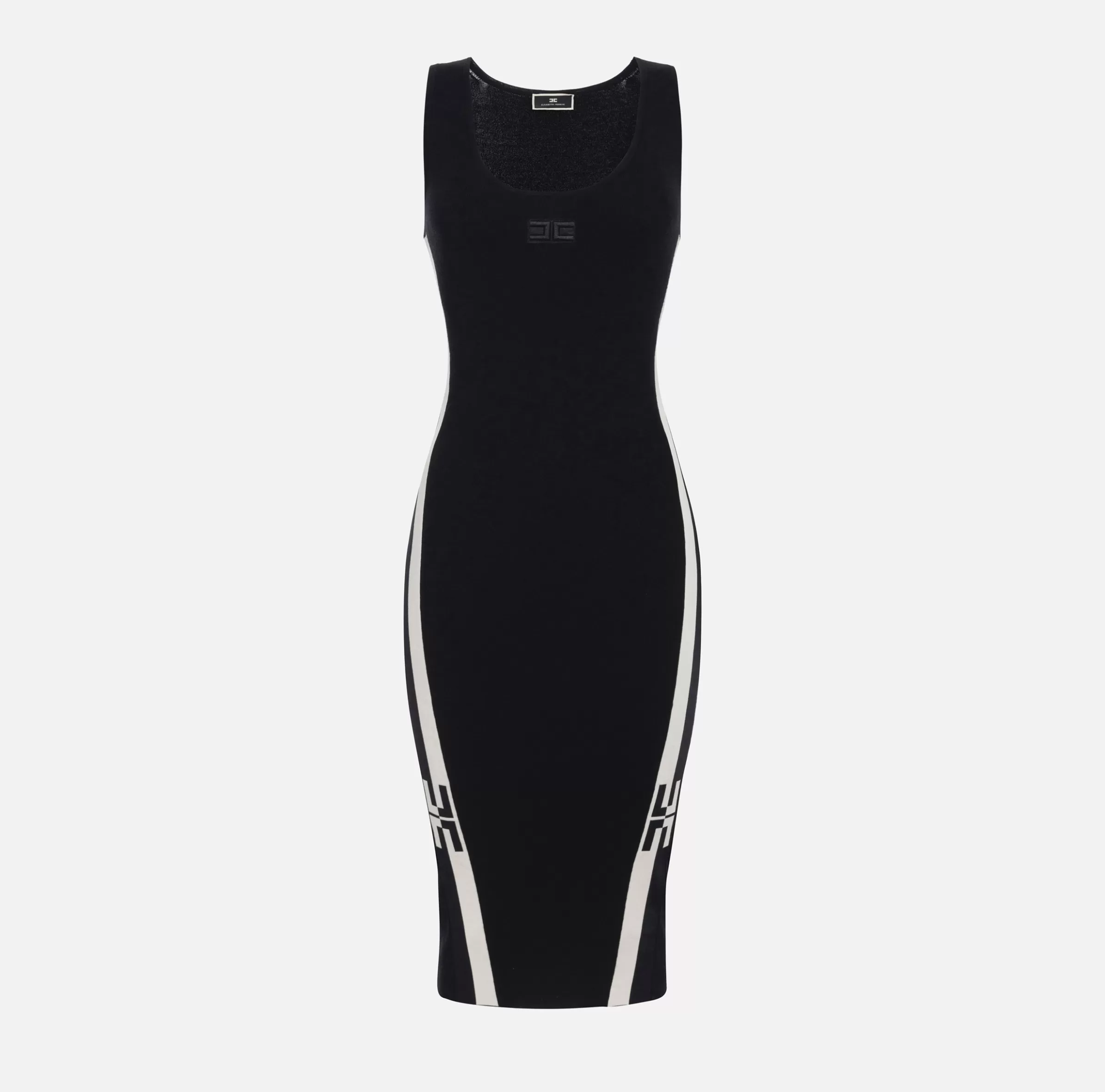 Elisabetta Franchi Abiti Tubino | Abiti Midi^Abito midi in viscosa con bande logo Nero/Burro