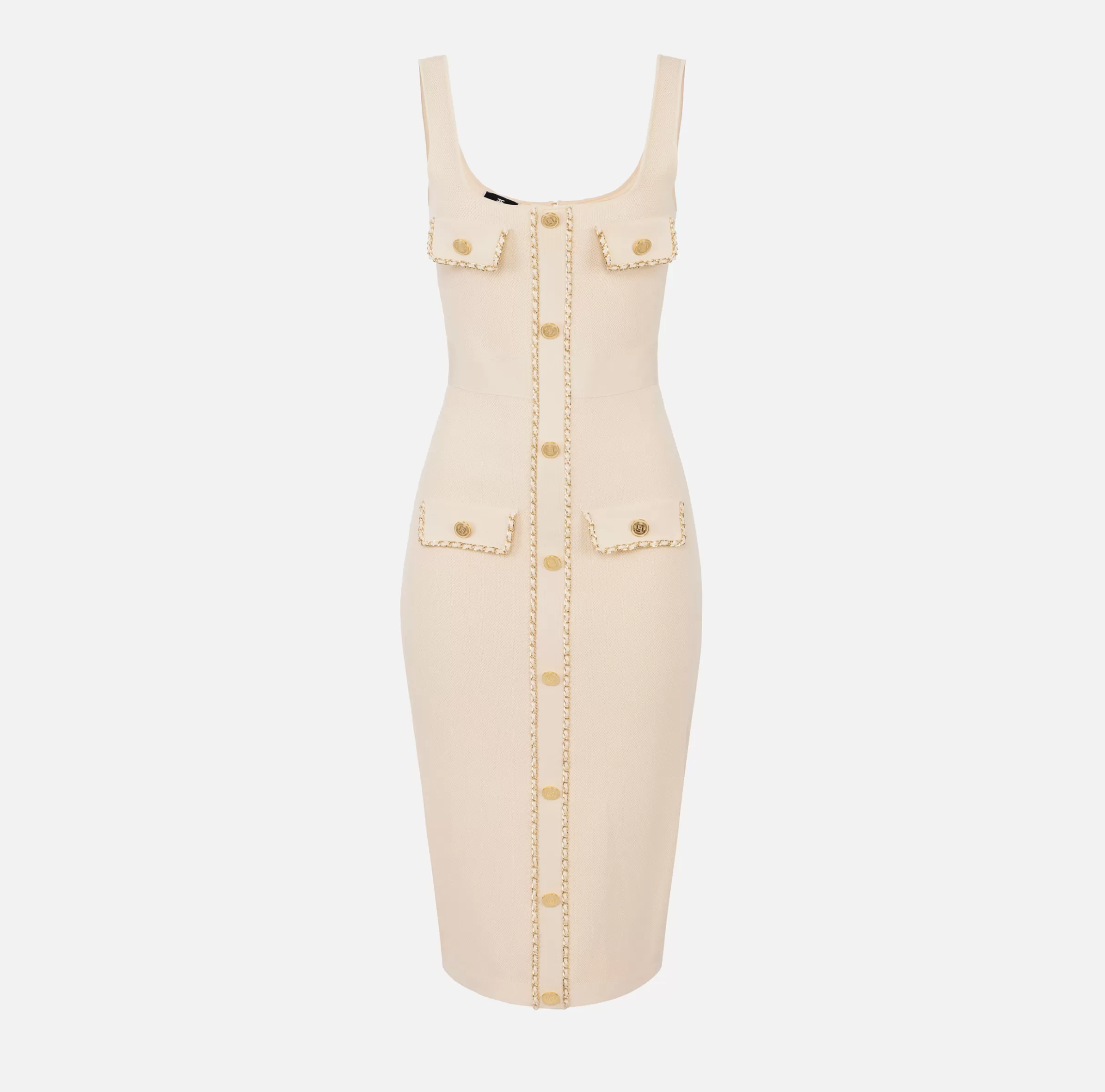 Elisabetta Franchi Abiti Midi | Abiti In Maglia^Abito midi in viscosa con catena Crema