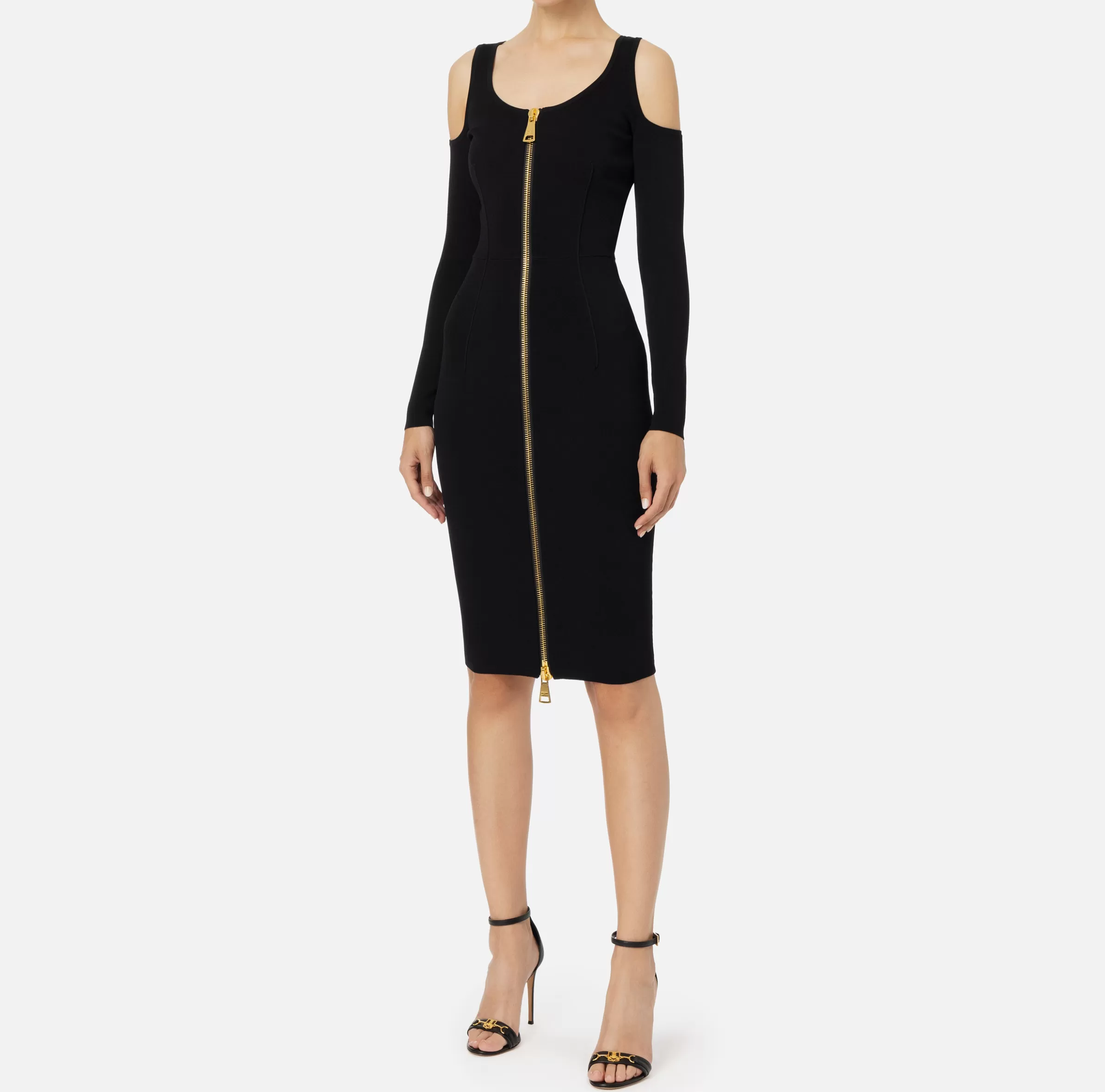 Elisabetta Franchi Abiti Midi | Abiti In Maglia^Abito midi in viscosa con zip Nero