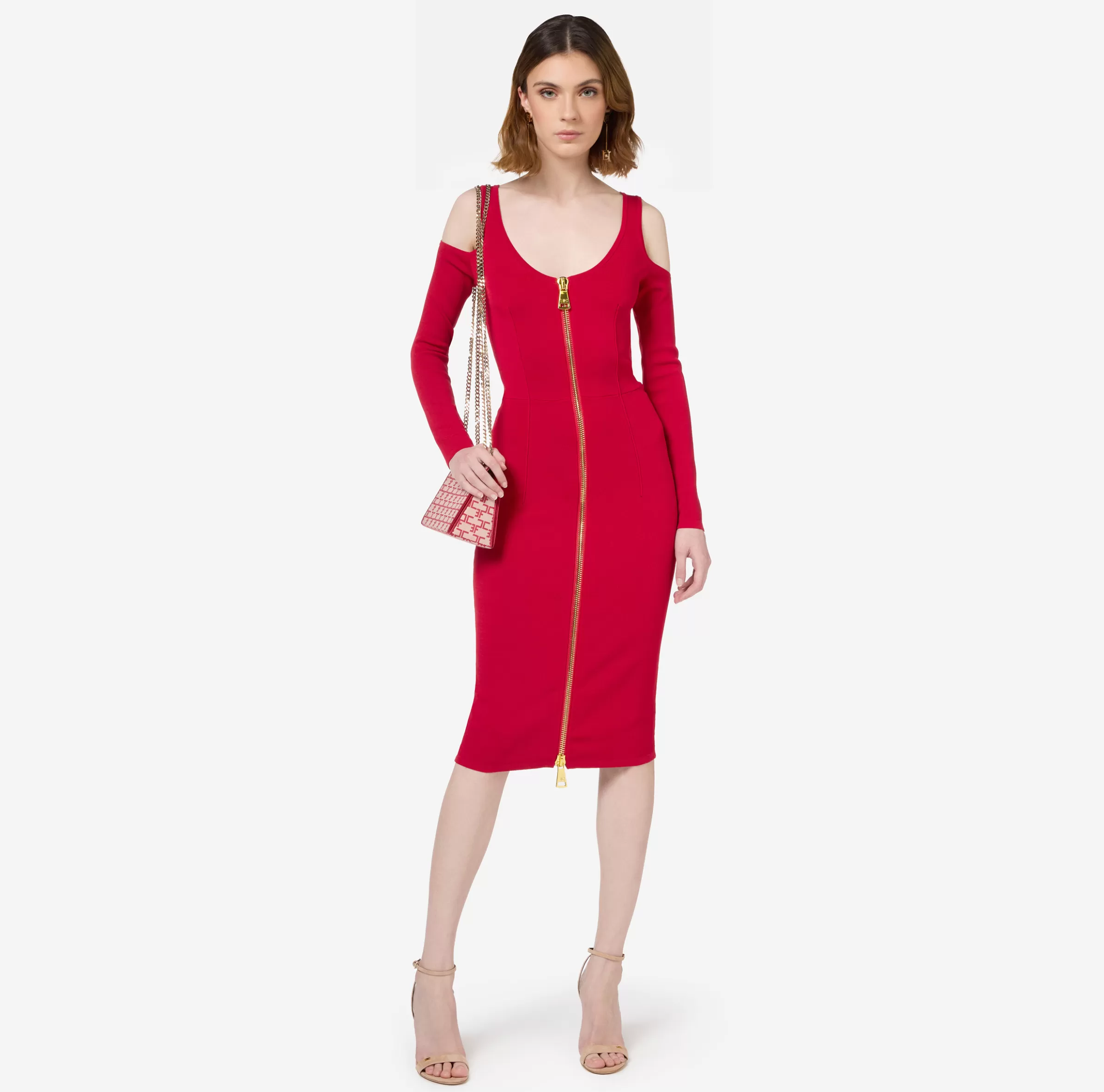 Elisabetta Franchi Abiti Midi | Abiti In Maglia^Abito midi in viscosa con zip RedPassion