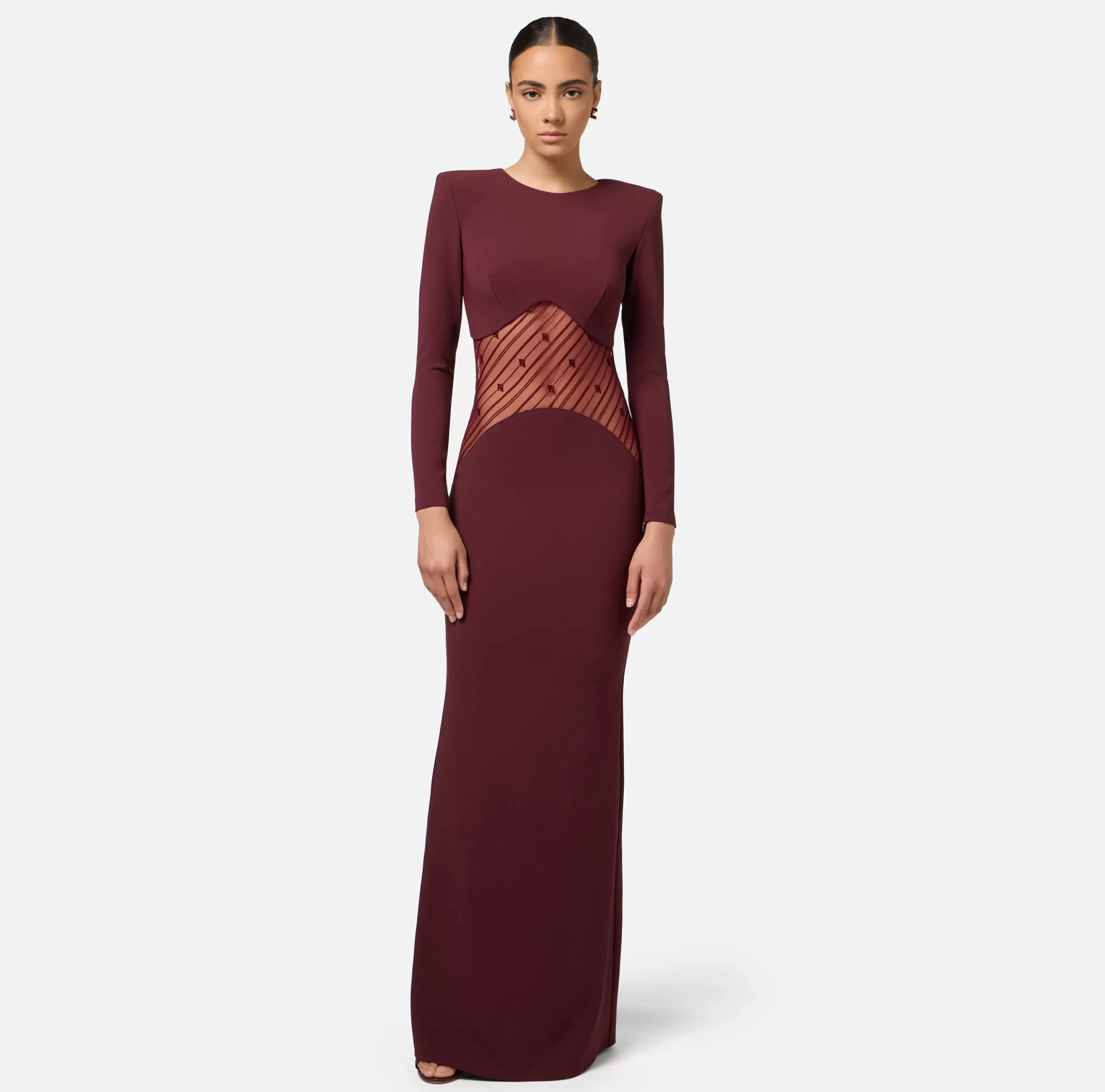 Elisabetta Franchi Abiti | Abiti Red Carpet^Abito red carpet in crêpe con inserto di tulle flock RougeNoir