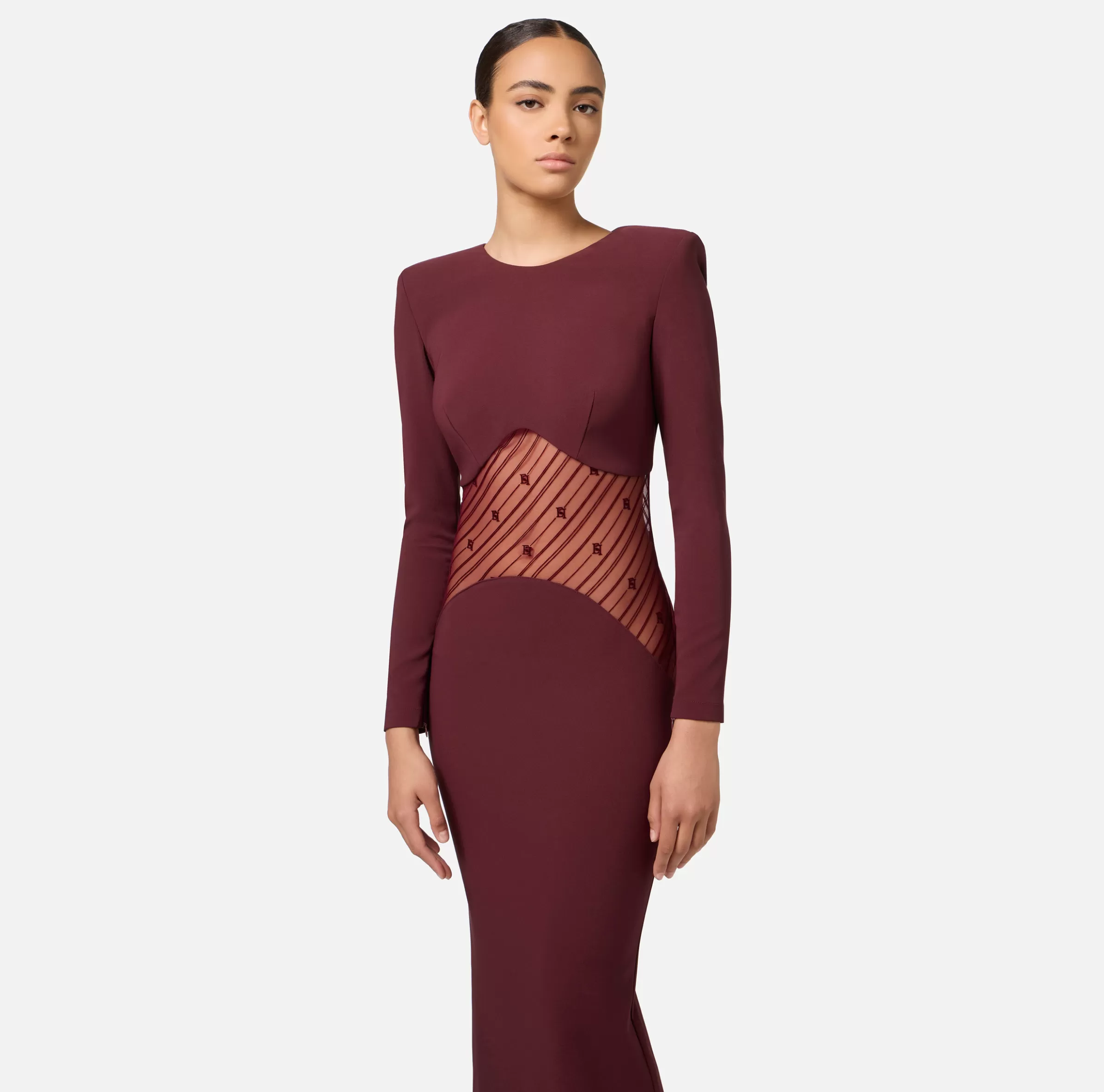 Elisabetta Franchi Abiti | Abiti Red Carpet^Abito red carpet in crêpe con inserto di tulle flock RougeNoir