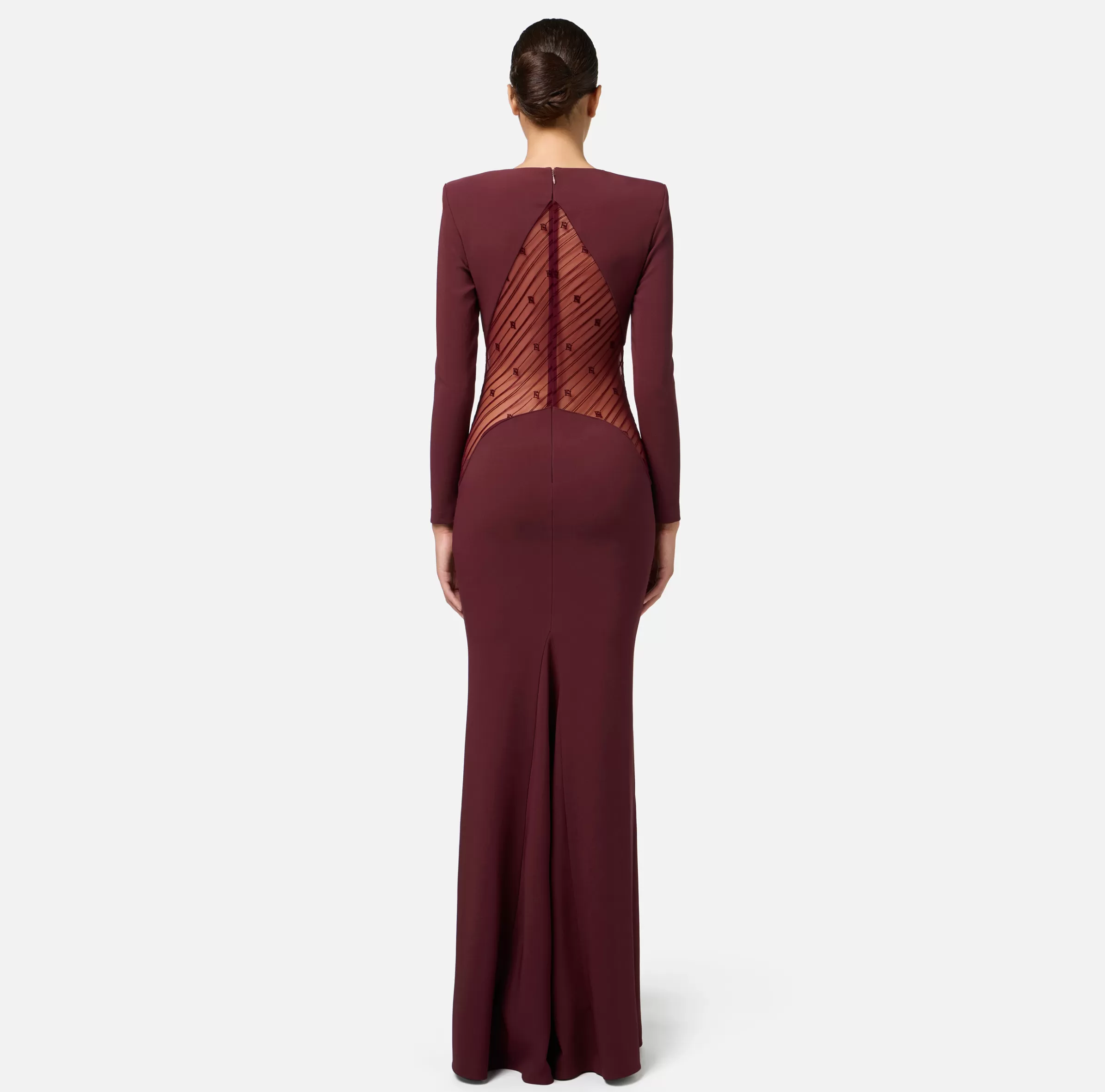 Elisabetta Franchi Abiti | Abiti Red Carpet^Abito red carpet in crêpe con inserto di tulle flock RougeNoir