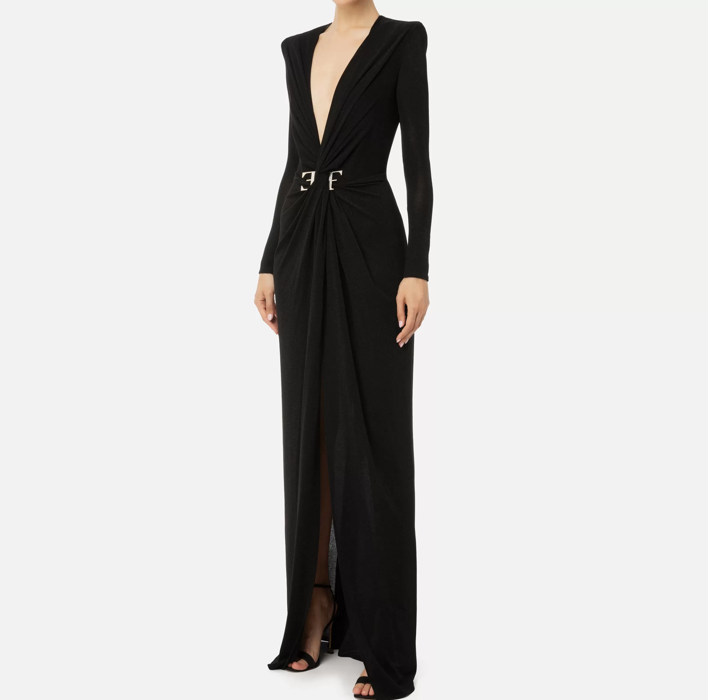 Elisabetta Franchi Abiti | Abiti Red Carpet^Abito red carpet in jersey lurex con nodo e accessorio logo Nero