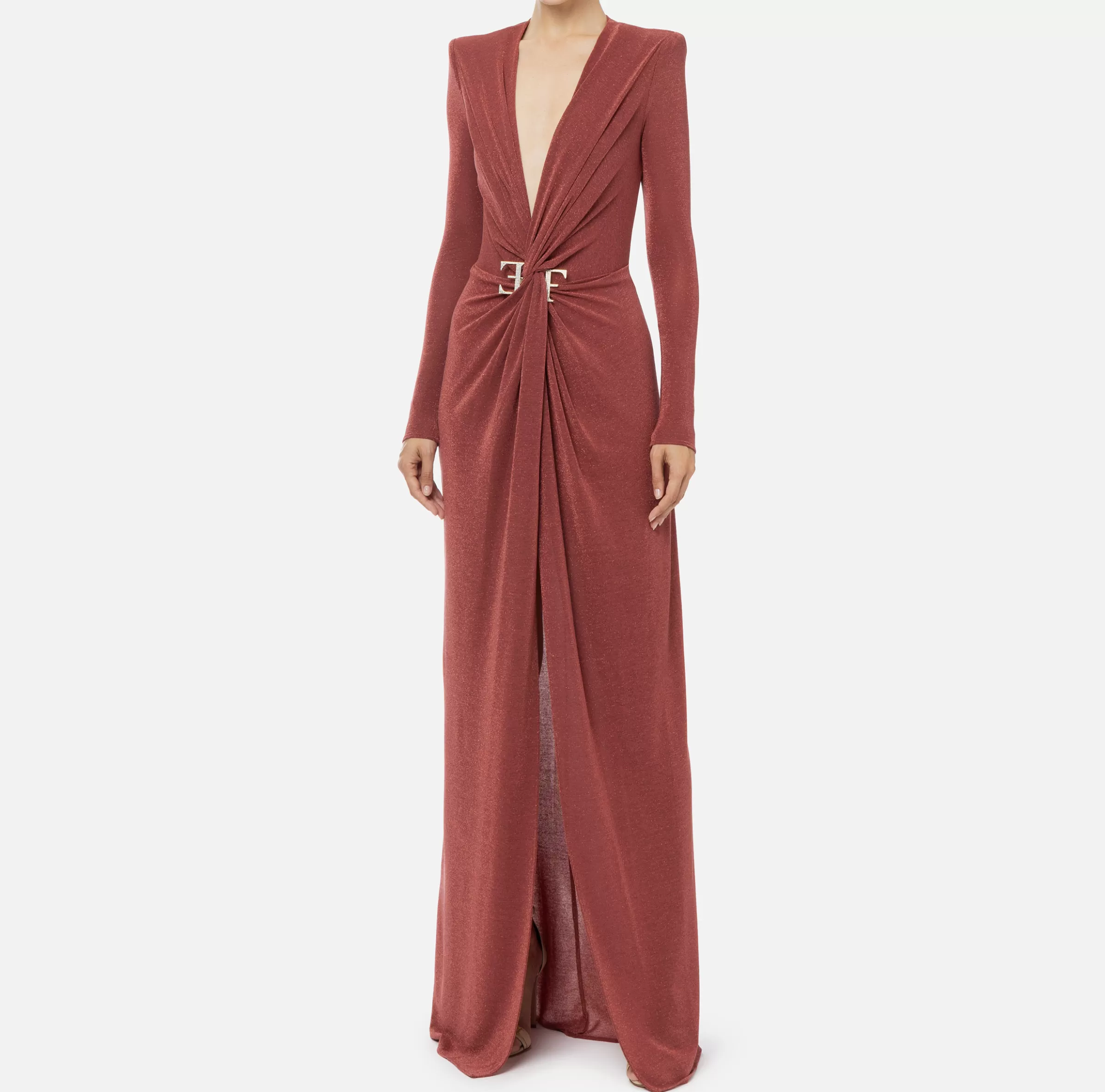 Elisabetta Franchi Abiti | Abiti Red Carpet^Abito red carpet in jersey lurex con nodo e accessorio logo Ombretto