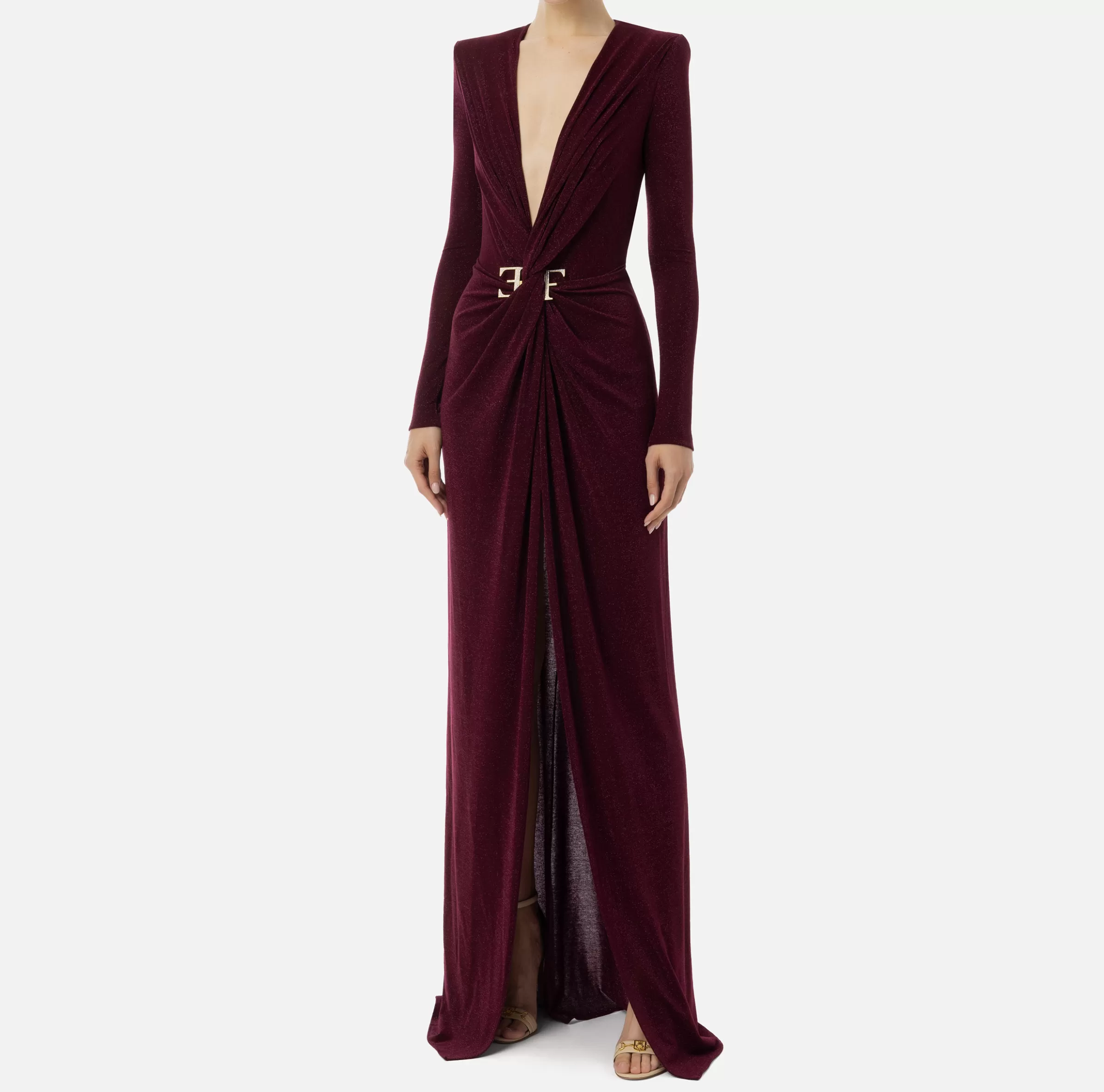 Elisabetta Franchi Abiti | Abiti Red Carpet^Abito red carpet in jersey lurex con nodo e accessorio logo RougeNoir