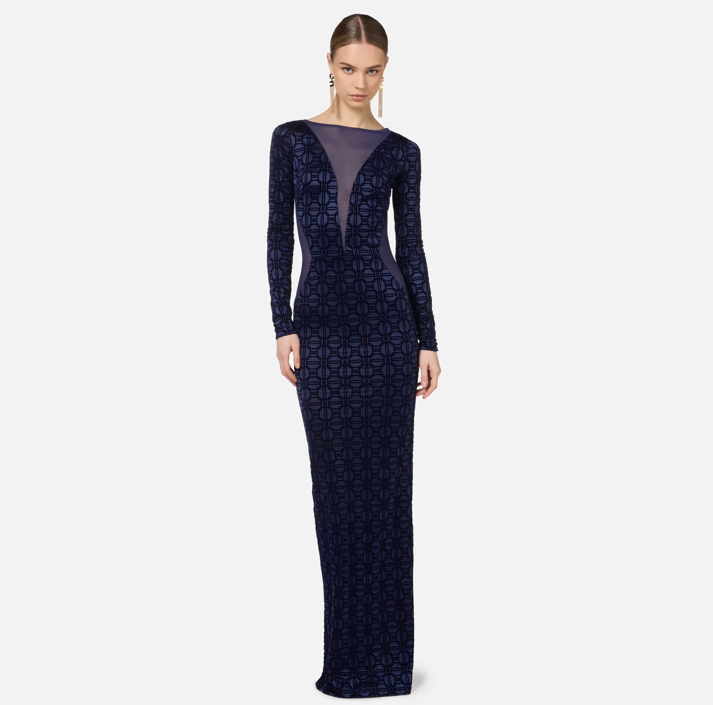 Elisabetta Franchi Abiti Red Carpet | Red Carpet^Abito red carpet in lycra flock e tulle Navy