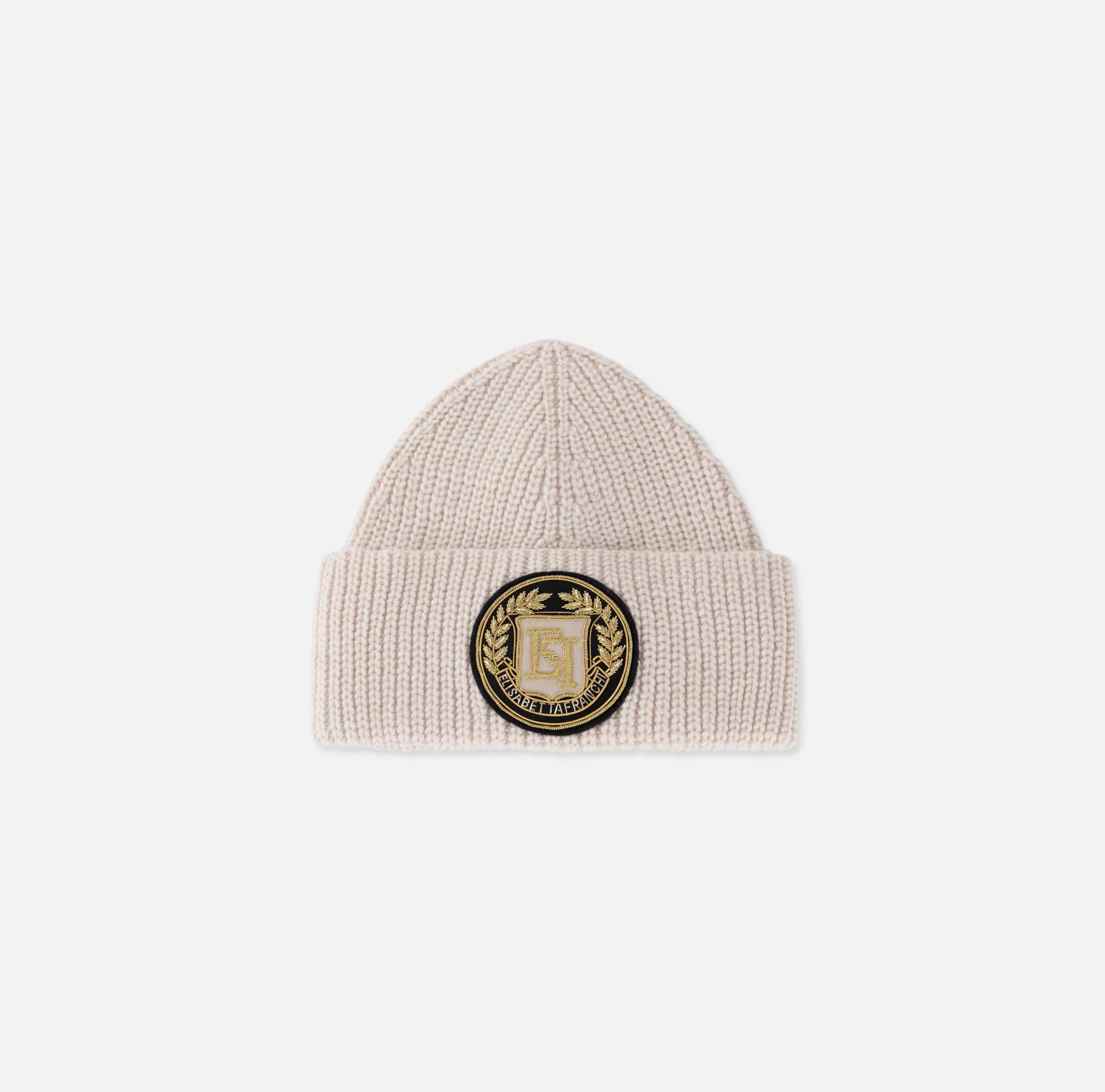 Elisabetta Franchi Cappelli E Guanti^Beanie in lana con patch logo Burro