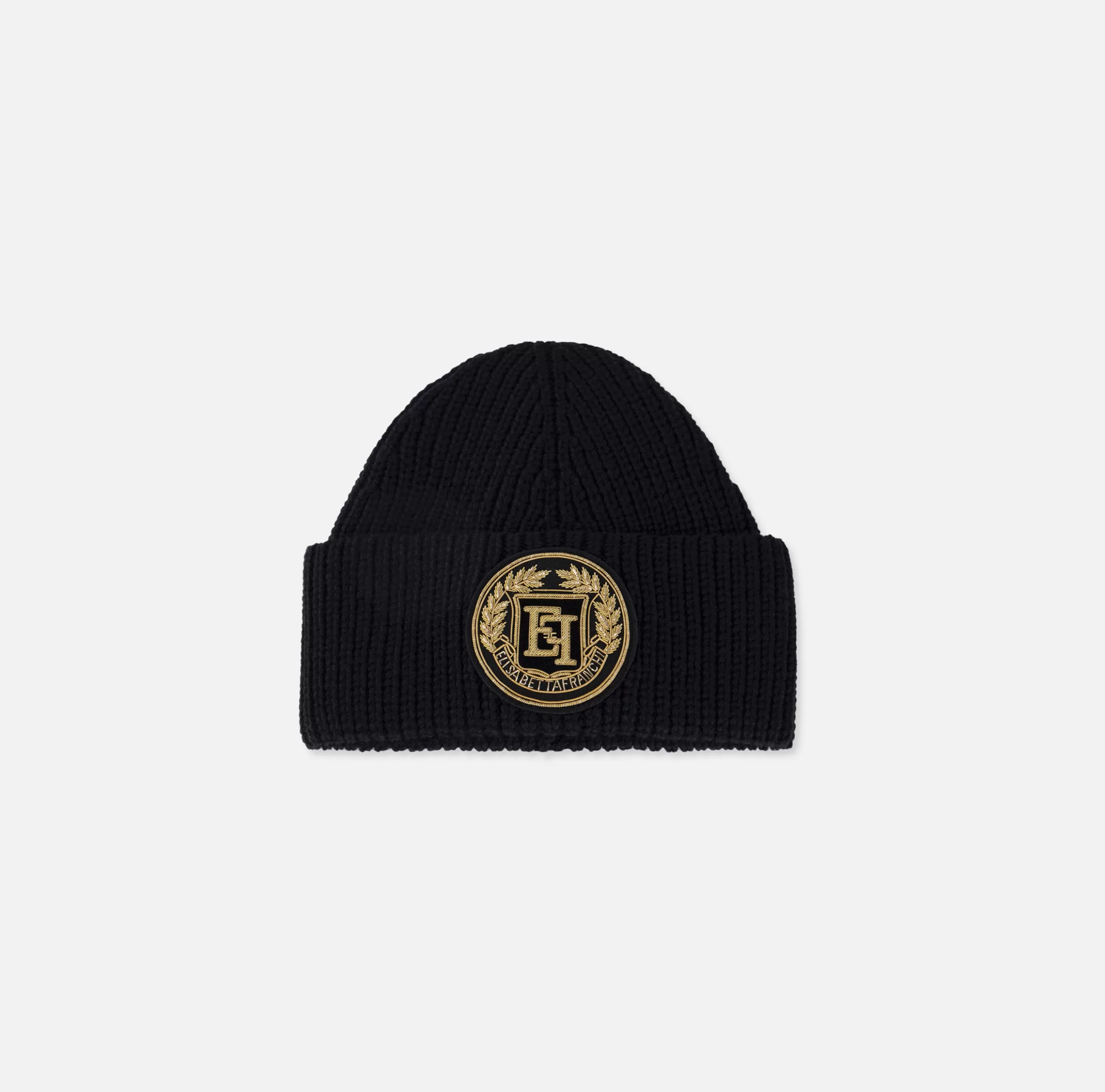 Elisabetta Franchi Cappelli E Guanti^Beanie in lana con patch logo Nero