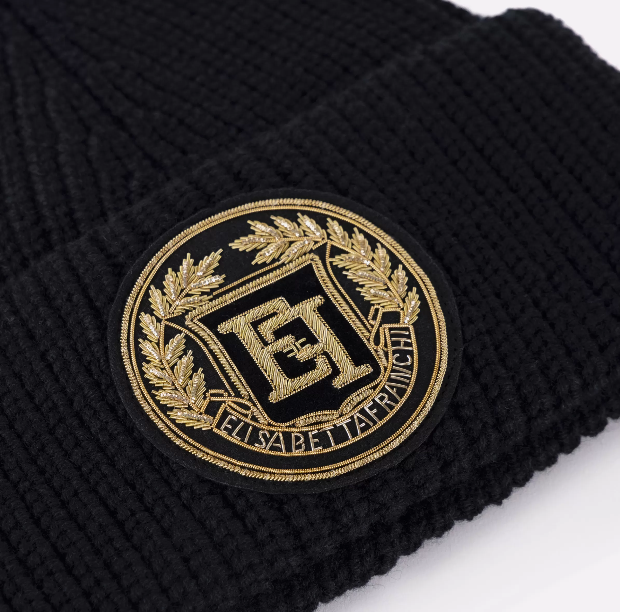 Elisabetta Franchi Cappelli E Guanti^Beanie in lana con patch logo Nero