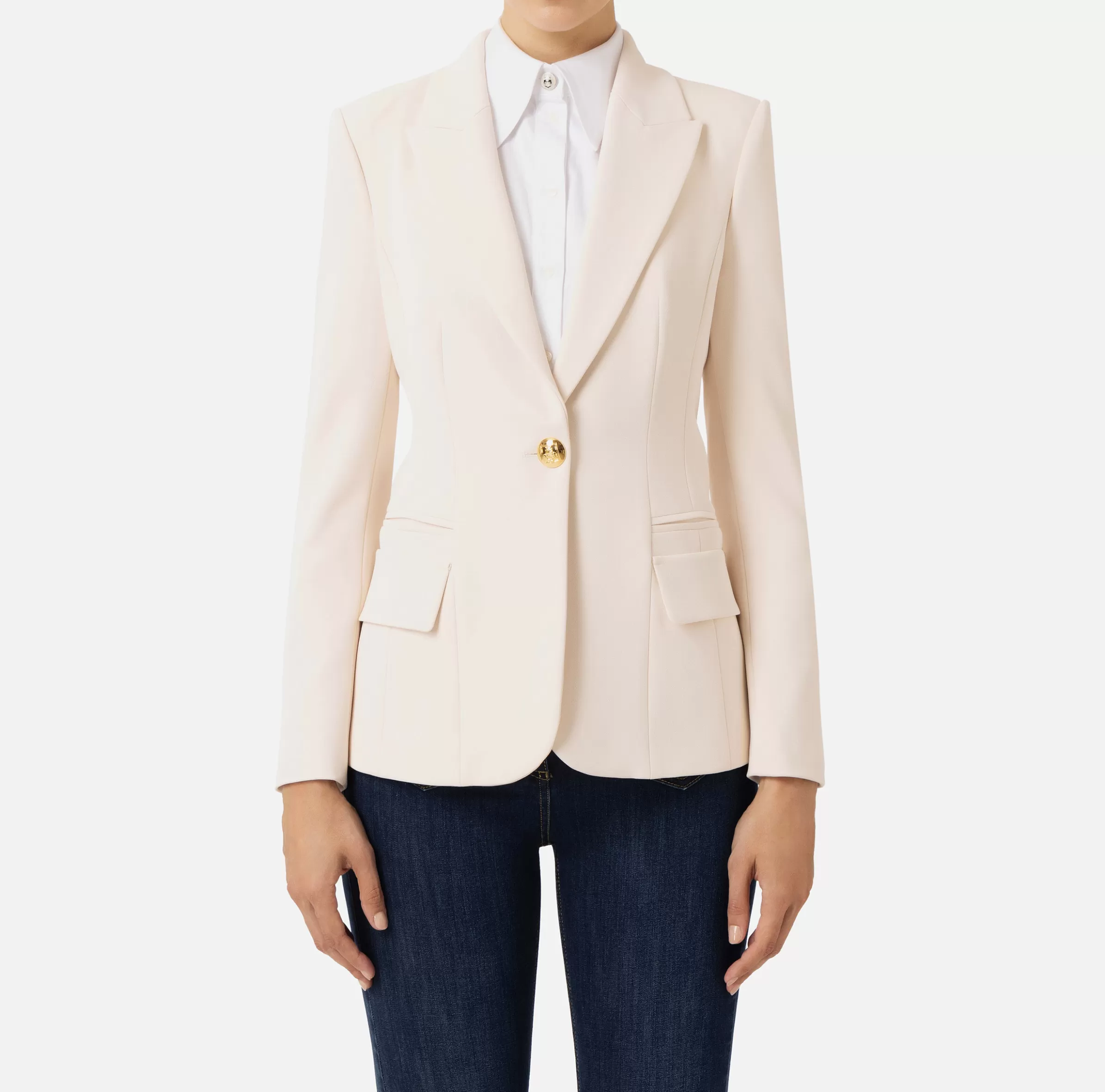 Elisabetta Franchi Giacche & Trench^Blazer in crêpe con revers a lancia Burro