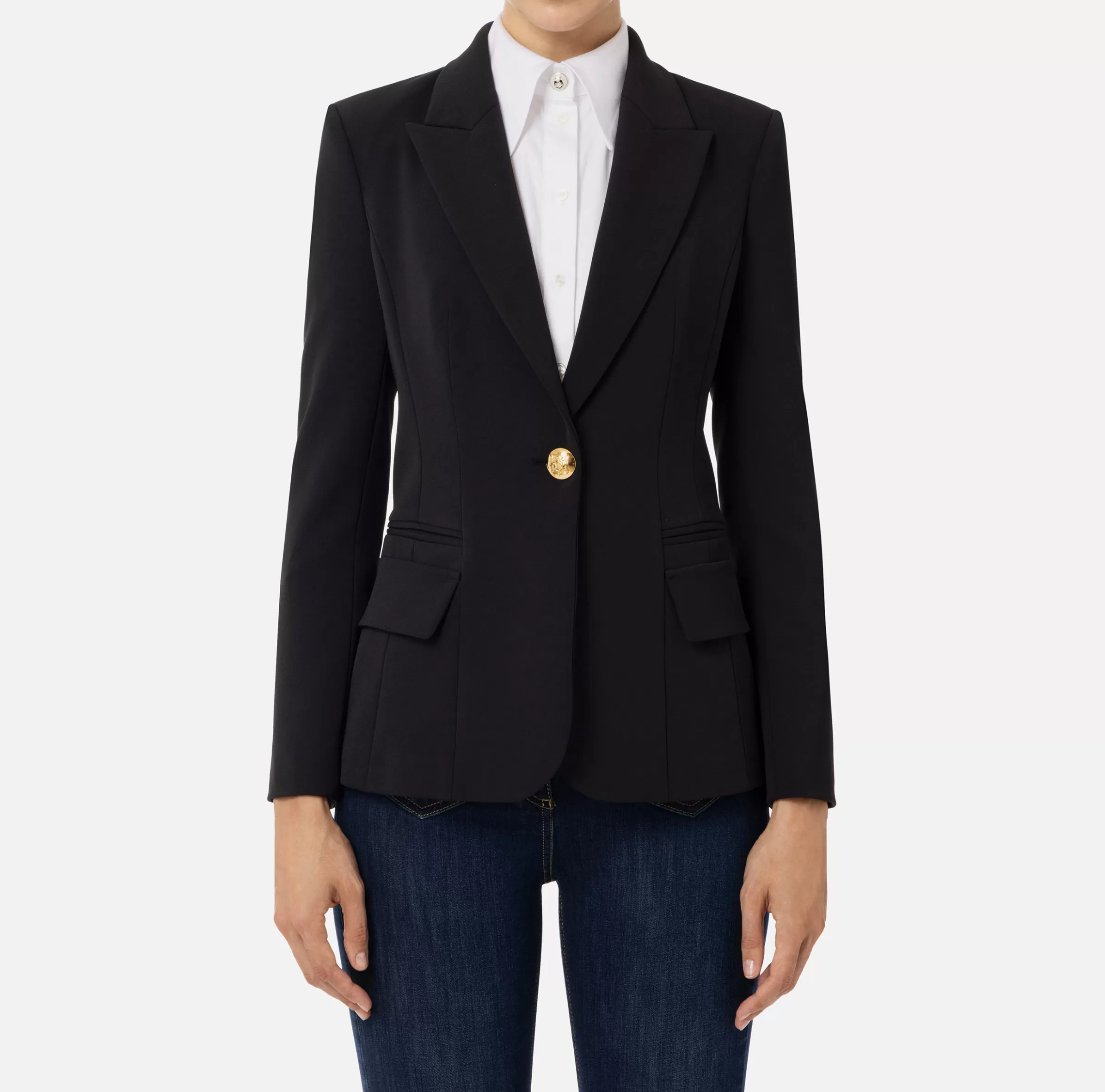 Elisabetta Franchi Giacche & Trench^Blazer in crêpe con revers a lancia Nero