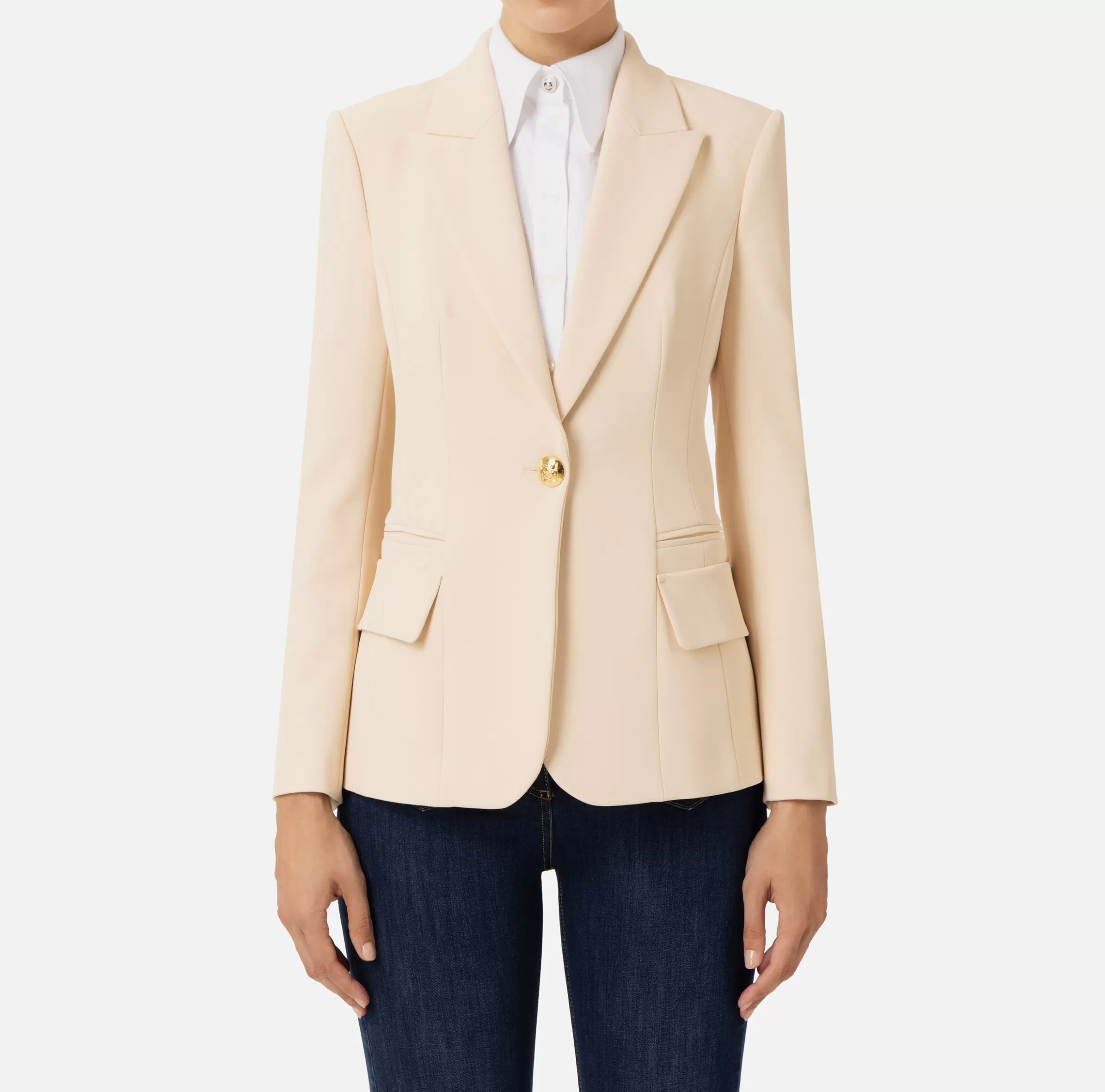 Elisabetta Franchi Giacche & Trench^Blazer in crêpe con revers a lancia Crema