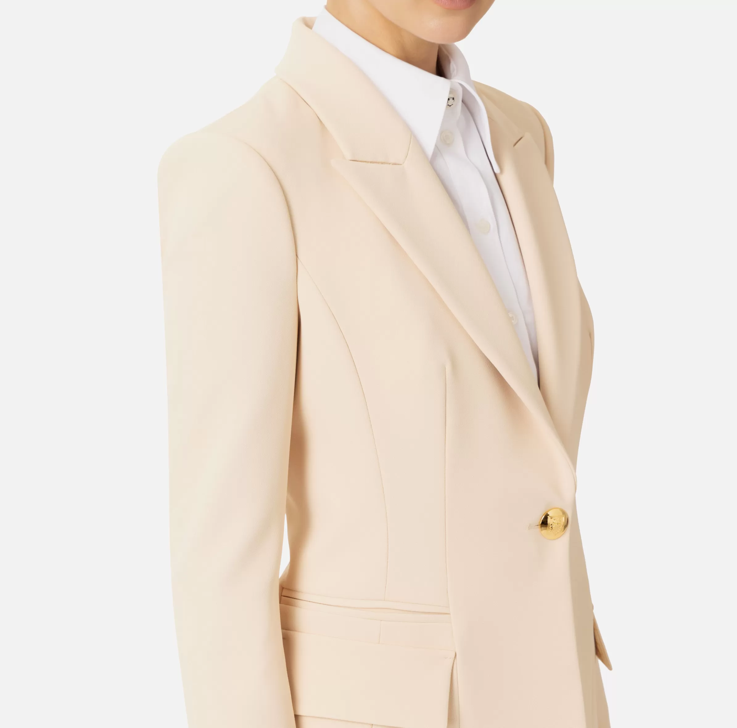 Elisabetta Franchi Giacche & Trench^Blazer in crêpe con revers a lancia Crema