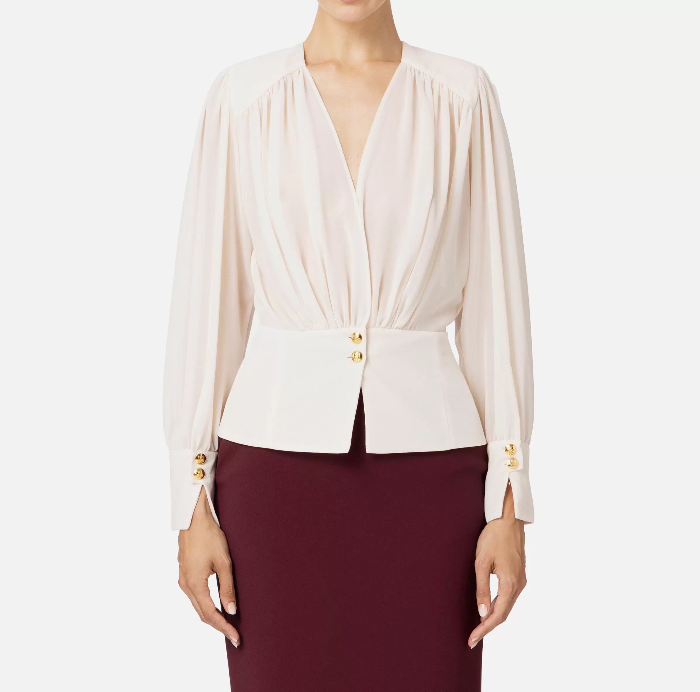 Elisabetta Franchi Camicie E Bluse^Blusa in georgette con baschina Burro