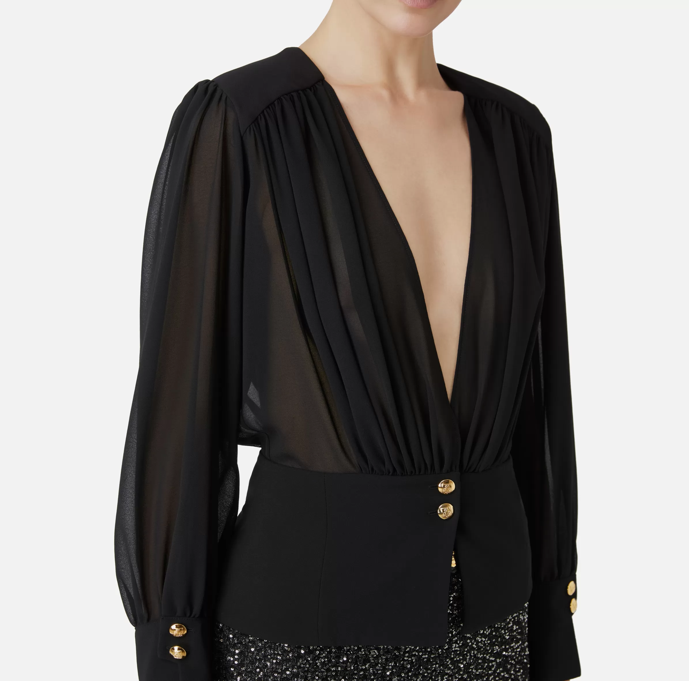 Elisabetta Franchi Camicie E Bluse^Blusa in georgette con baschina Nero