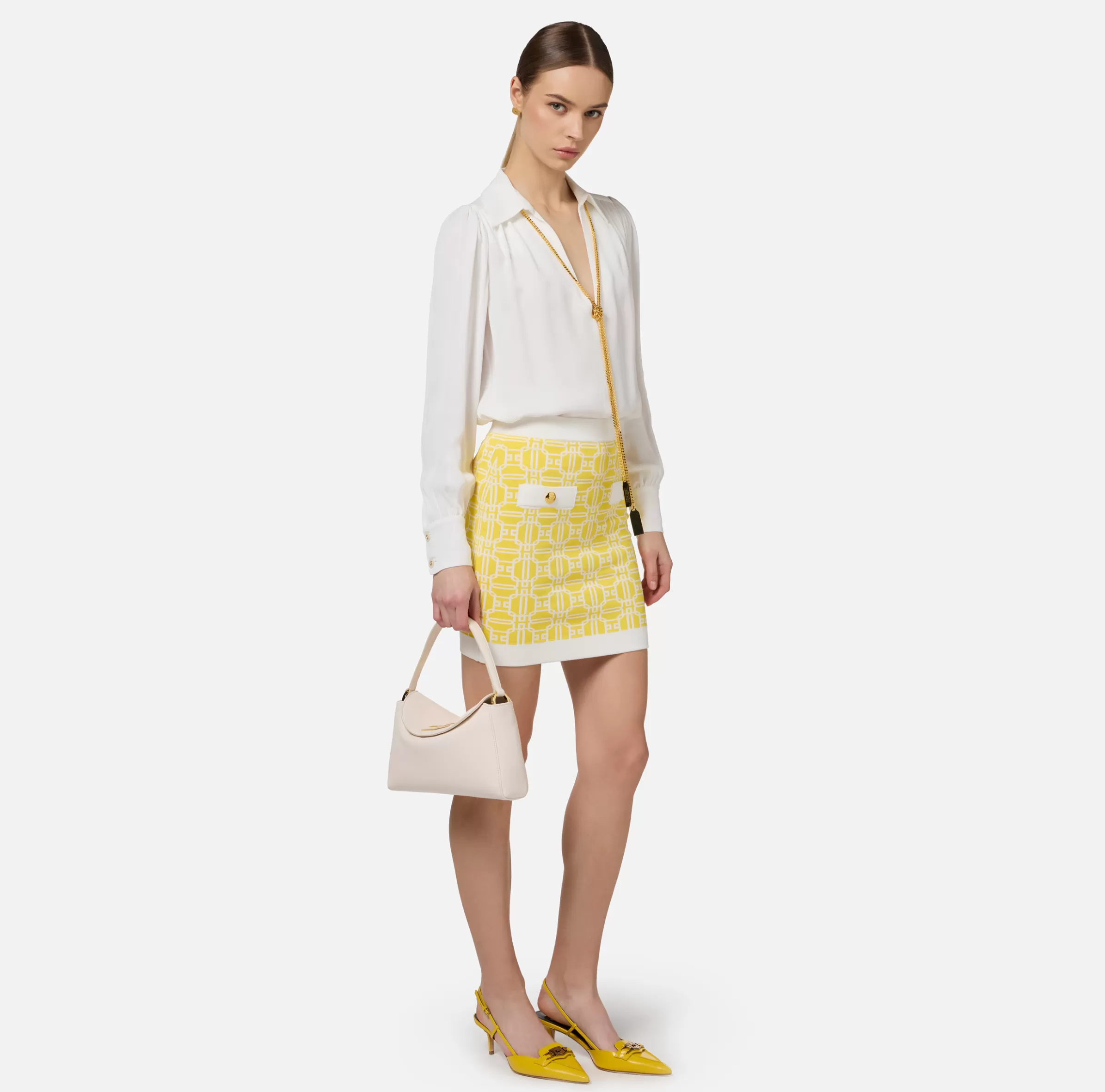 Elisabetta Franchi Camicie E Bluse^Blusa in georgette con charms collana Avorio
