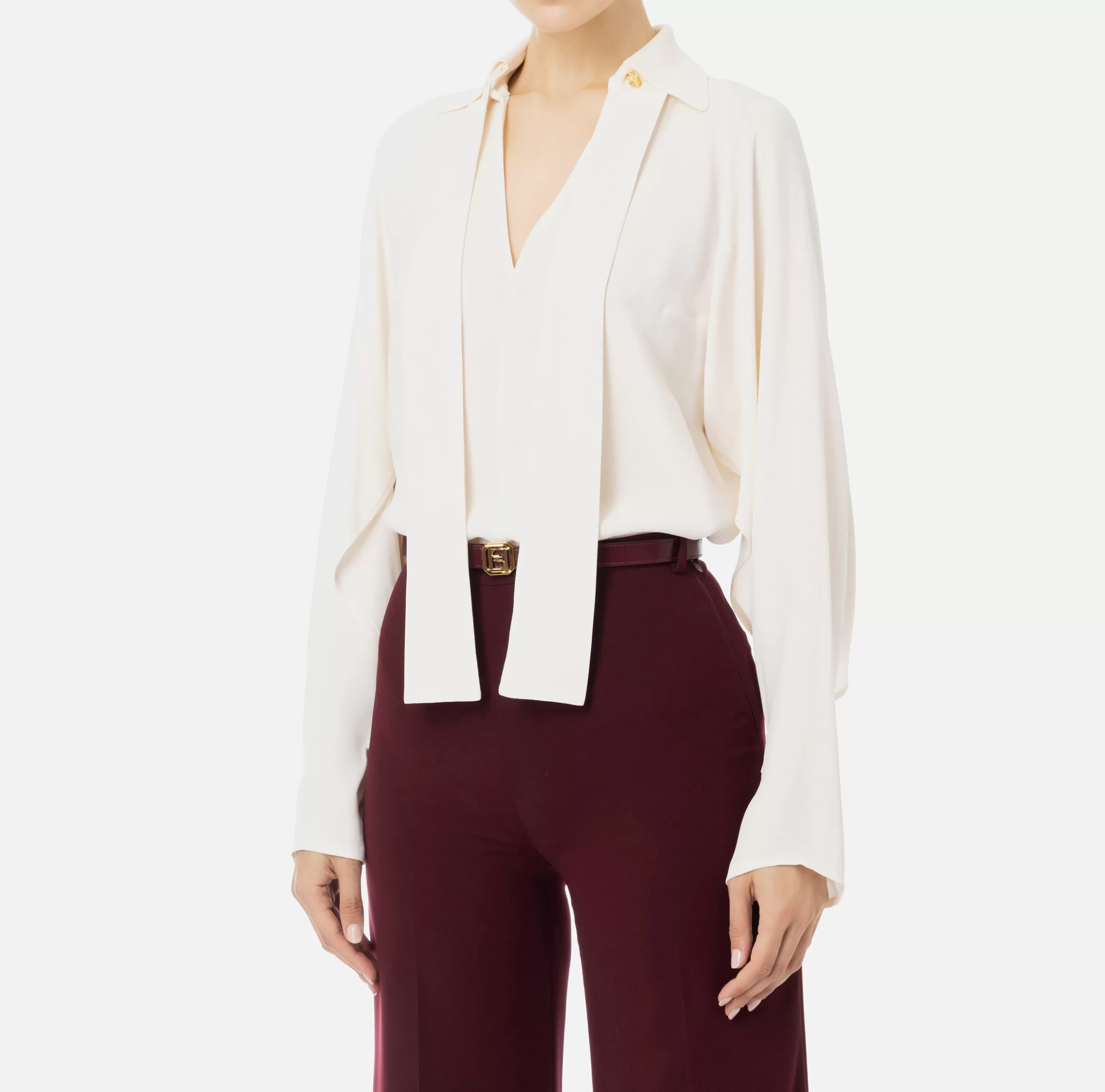 Elisabetta Franchi Camicie E Bluse^Blusa in georgette con foulard Burro