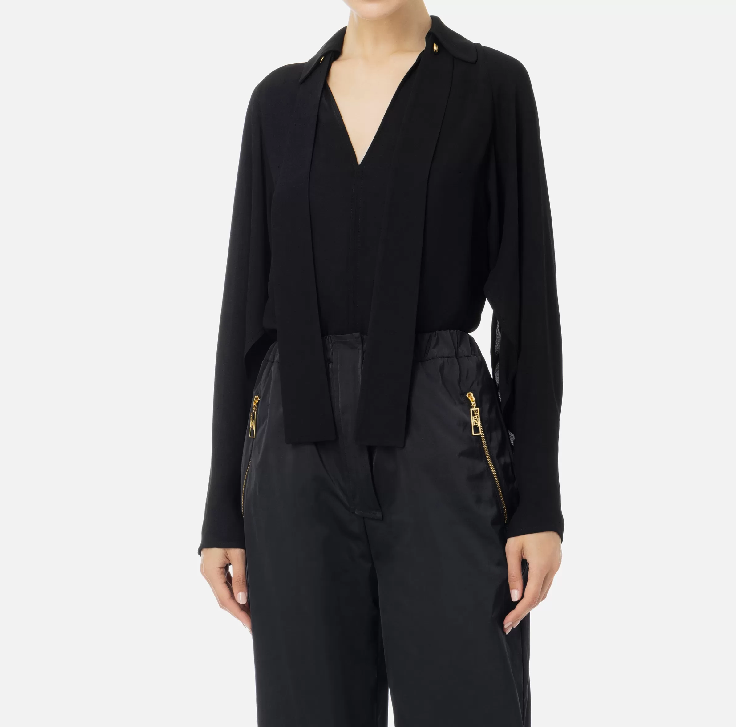 Elisabetta Franchi Camicie E Bluse^Blusa in georgette con foulard Nero