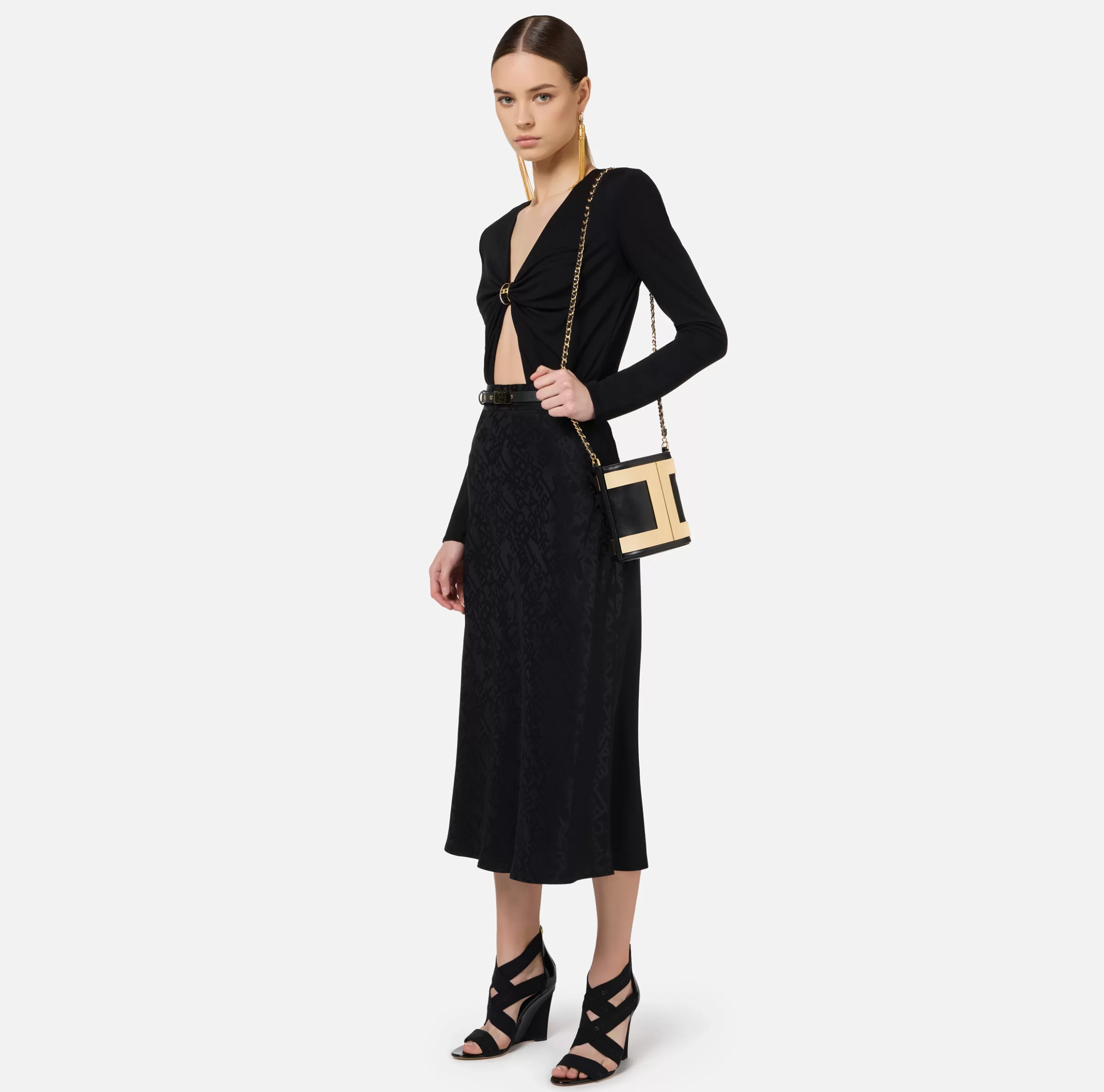 Elisabetta Franchi Top, T-Shirt & Body^Body in jersey con anella gioiello Nero