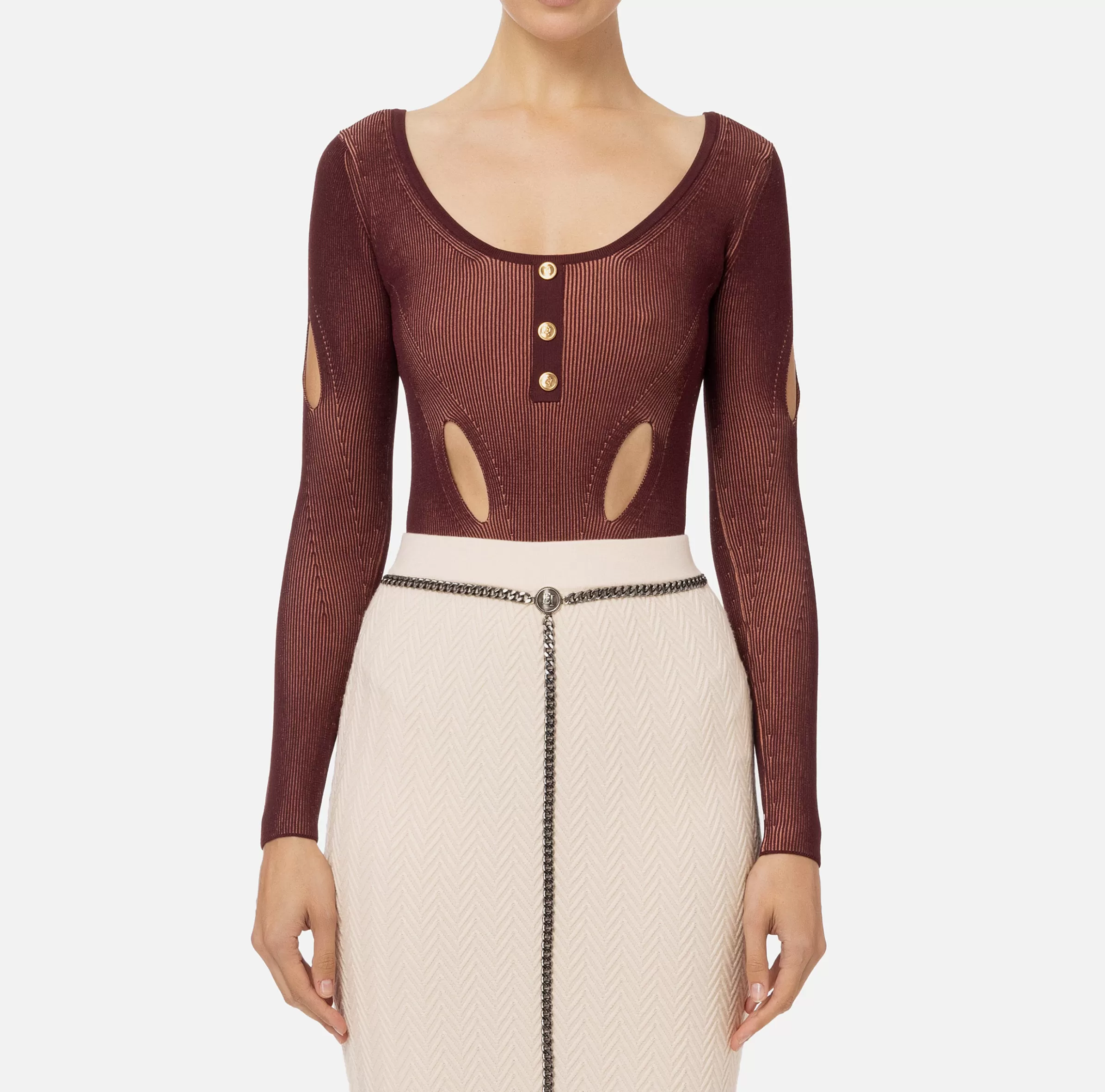 Elisabetta Franchi Top, T-Shirt & Body^Body in misto viscosa con cut-out RougeNoir/Blush