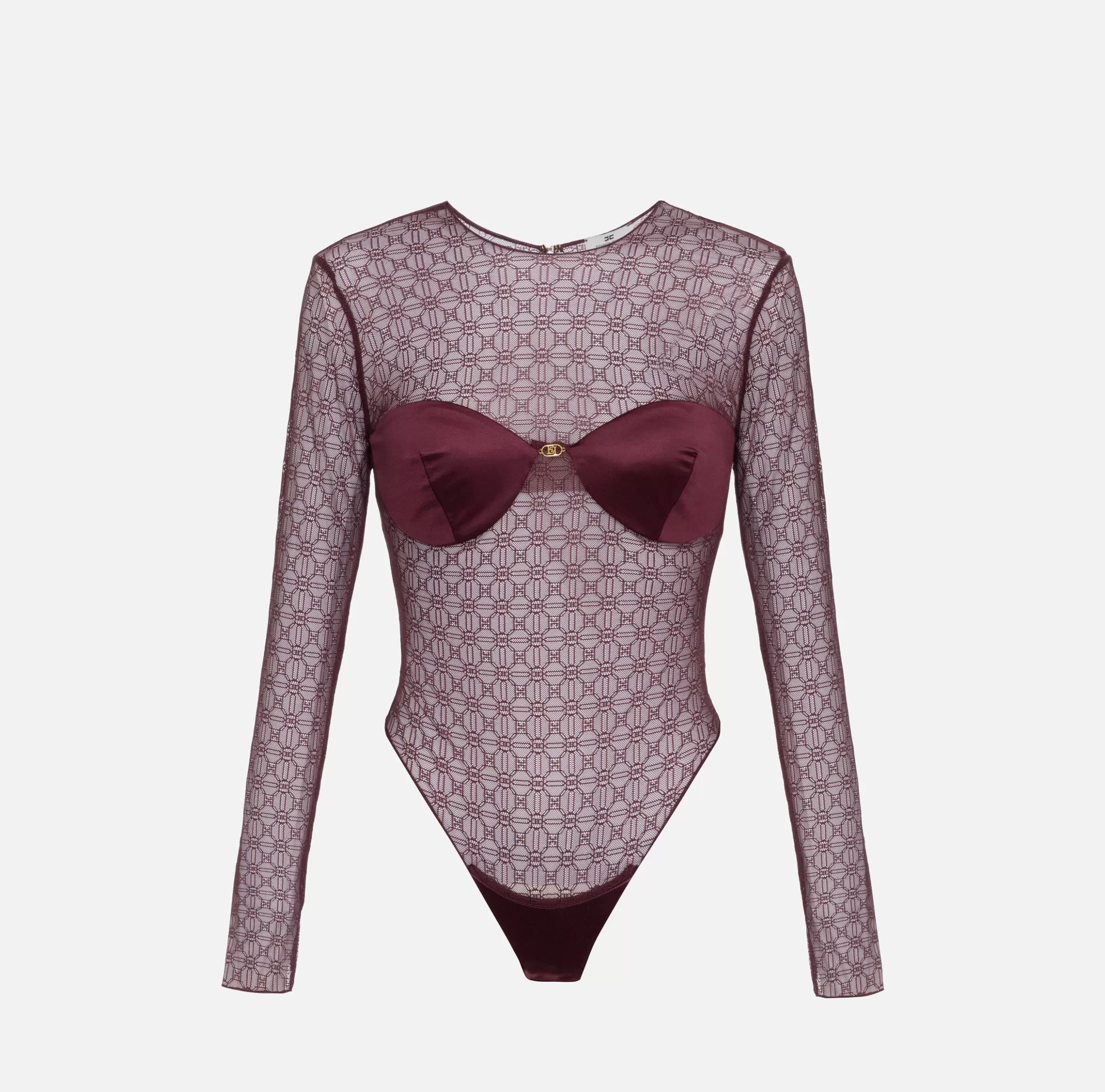 Elisabetta Franchi Top, T-Shirt & Body^Body in tulle jacquard con coppe RougeNoir