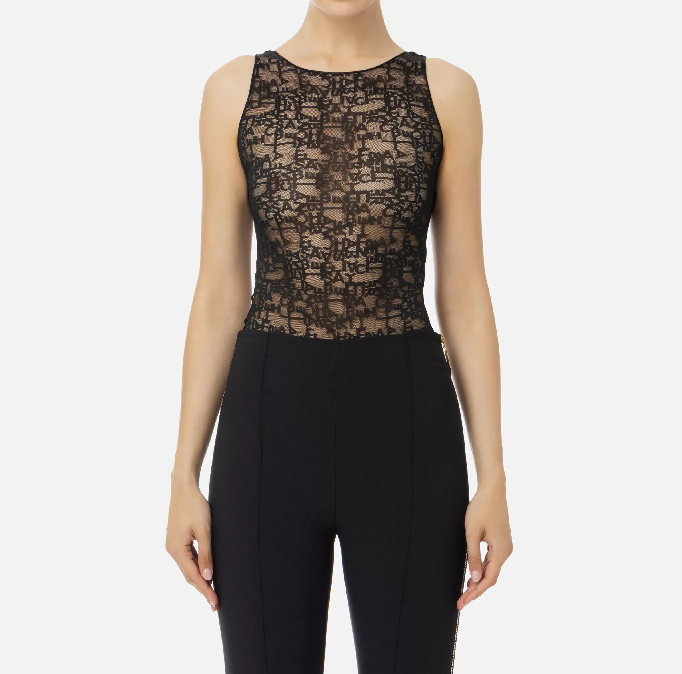 Elisabetta Franchi Top, T-Shirt & Body^Body in tulle lettering Nero