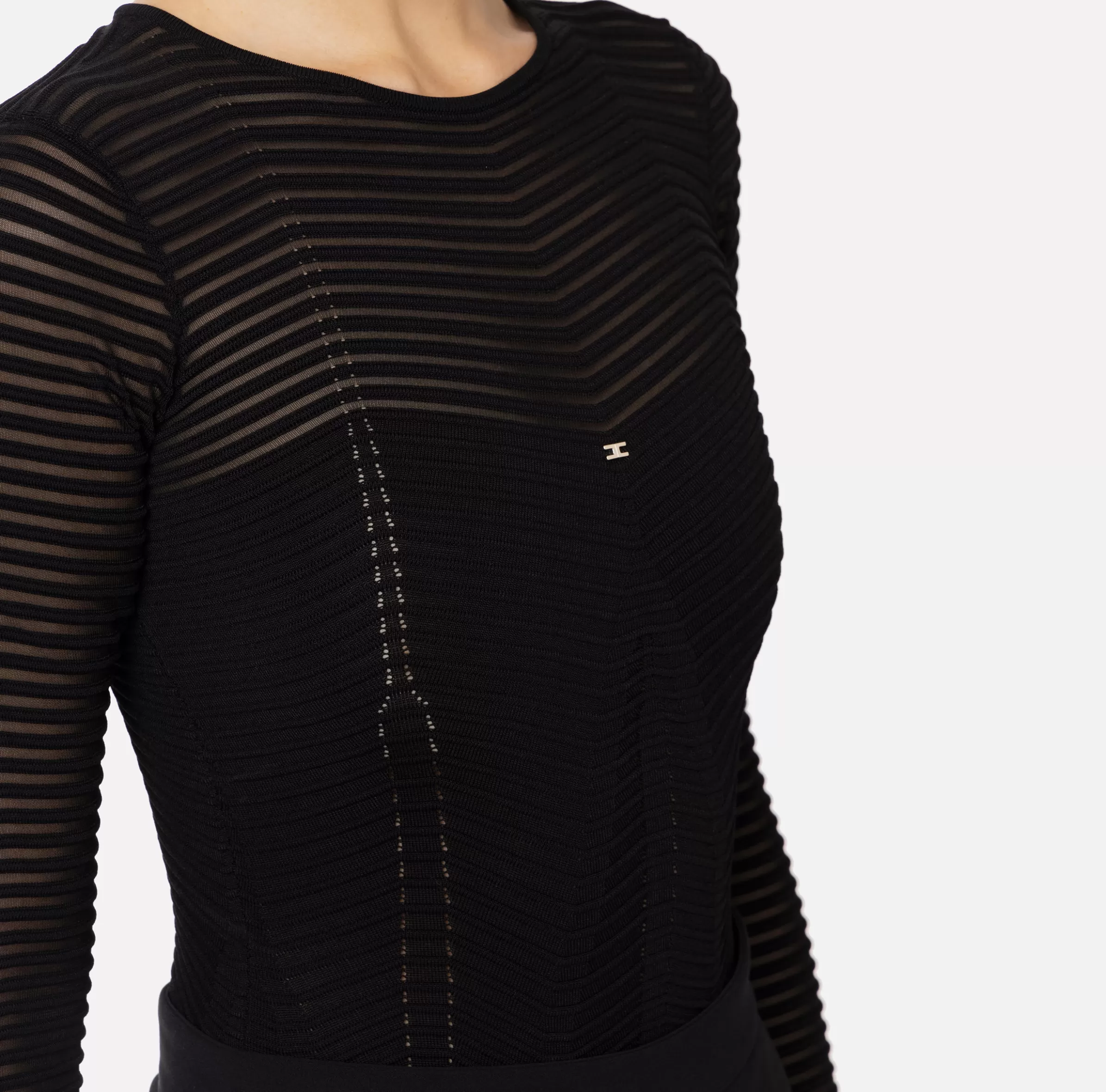 Elisabetta Franchi Top, T-Shirt & Body^Body in viscosa motivo chevron Nero