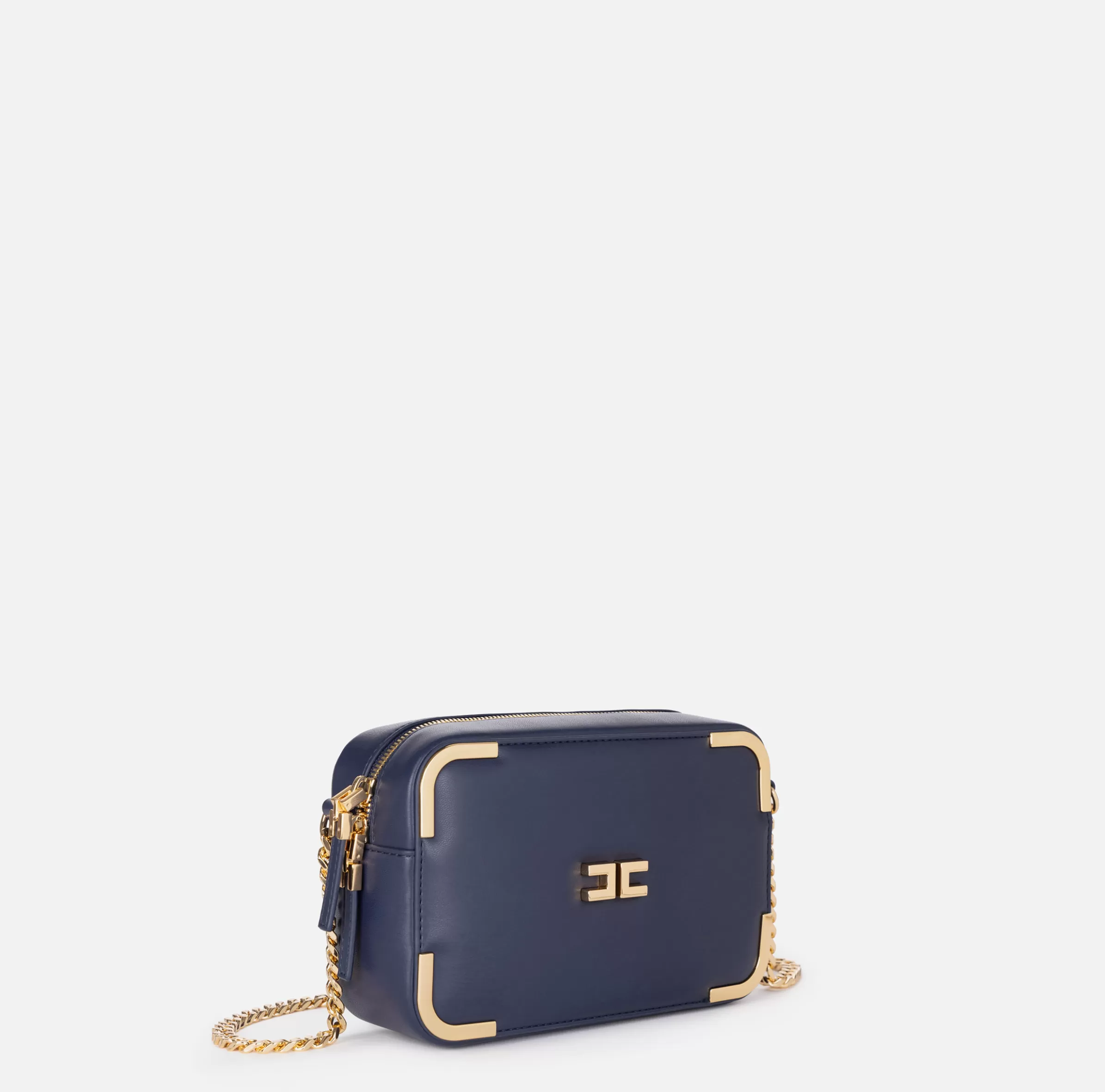 Elisabetta Franchi Borse A Tracolla^Borsa a tracolla in materiale effetto pelle con angoli in metallo Navy
