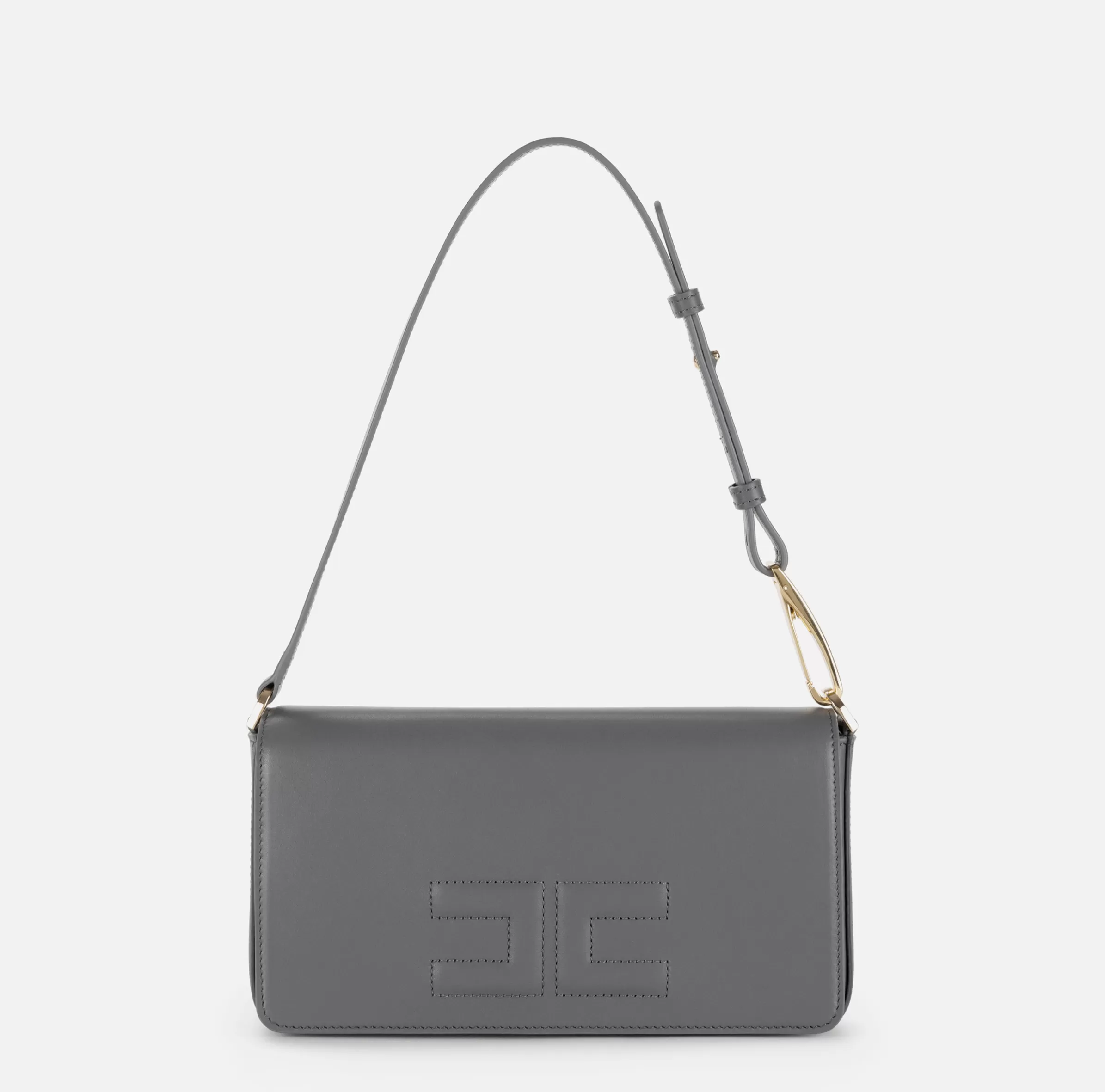 Elisabetta Franchi Borse A Spalla^Borsa a tracolla in pelle con logo embossed Steel