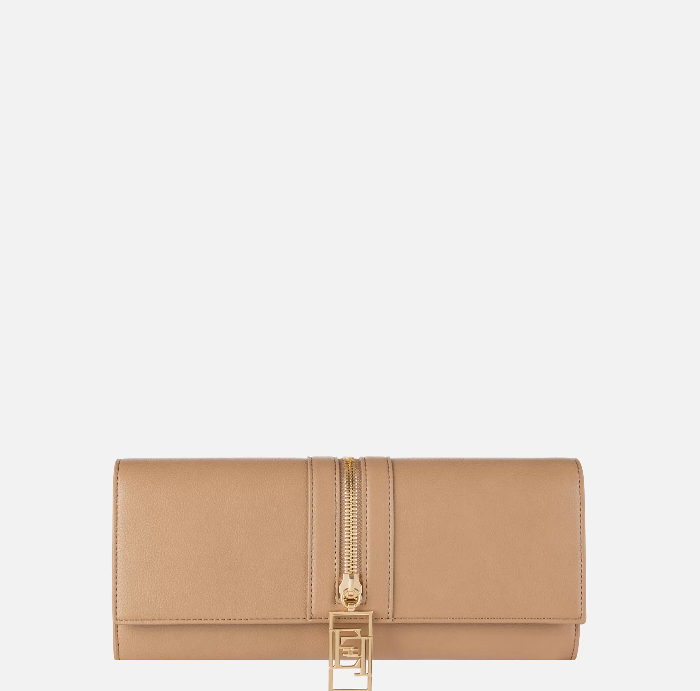 Elisabetta Franchi Clutch^Borsa baguette in materiale effetto pelle con zip Camel