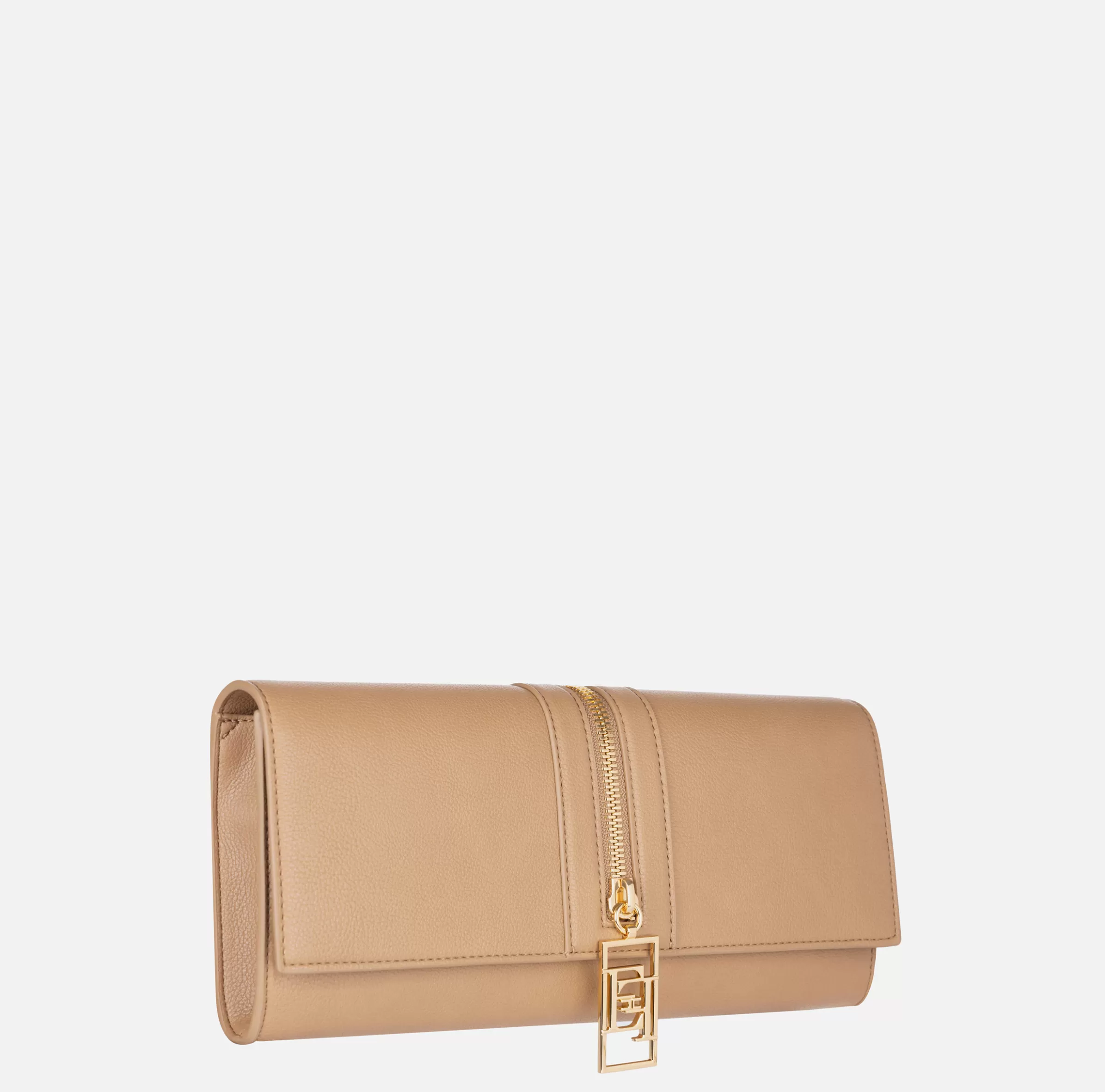 Elisabetta Franchi Clutch^Borsa baguette in materiale effetto pelle con zip Camel