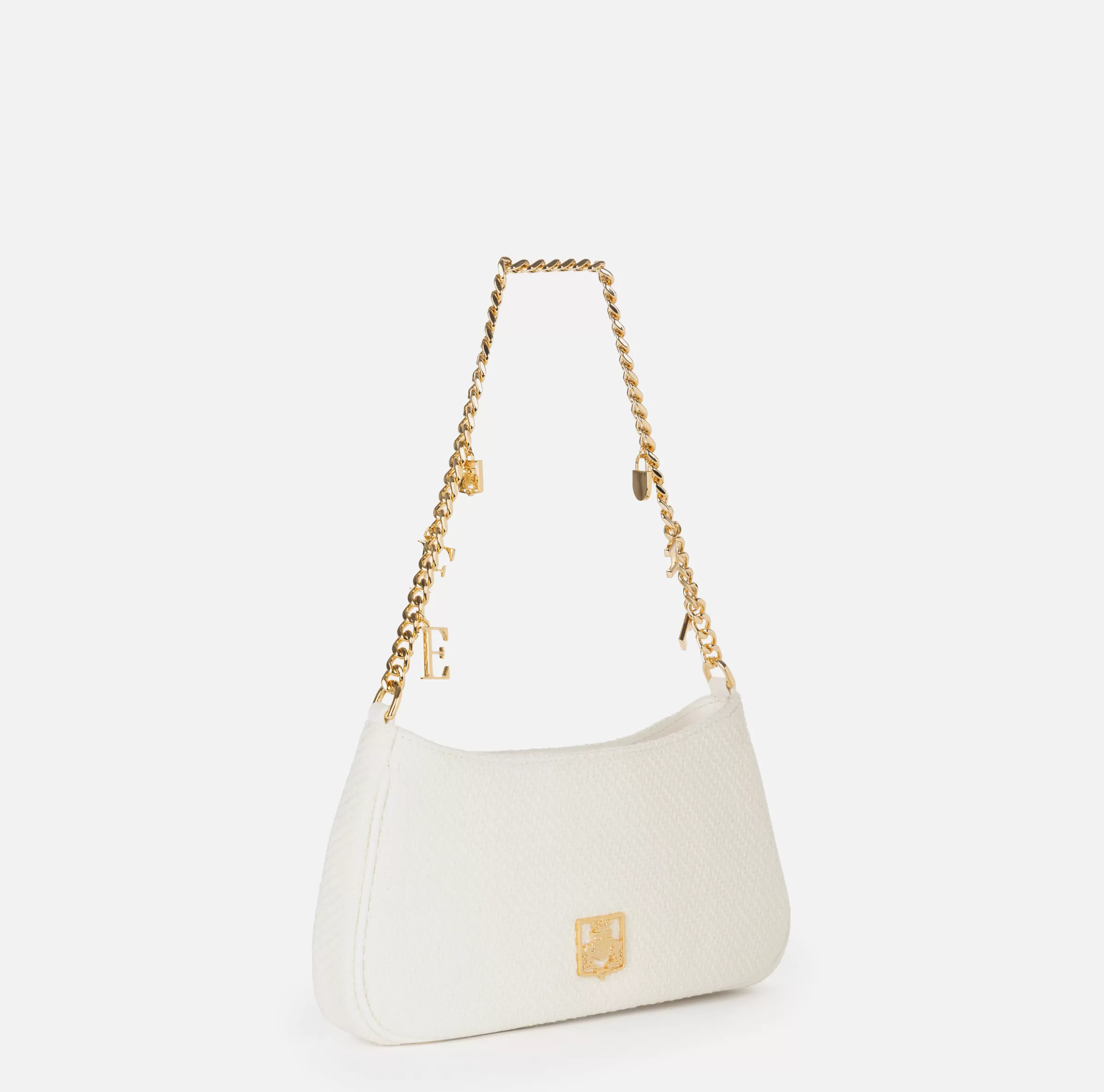 Elisabetta Franchi Borse A Spalla^Borsa hobo in tessuto con tracolla charms Avorio