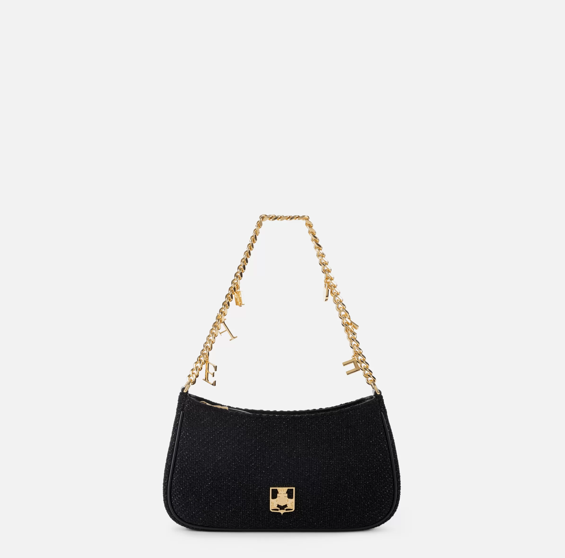 Elisabetta Franchi Borse A Spalla^Borsa hobo in tessuto con tracolla charms Nero