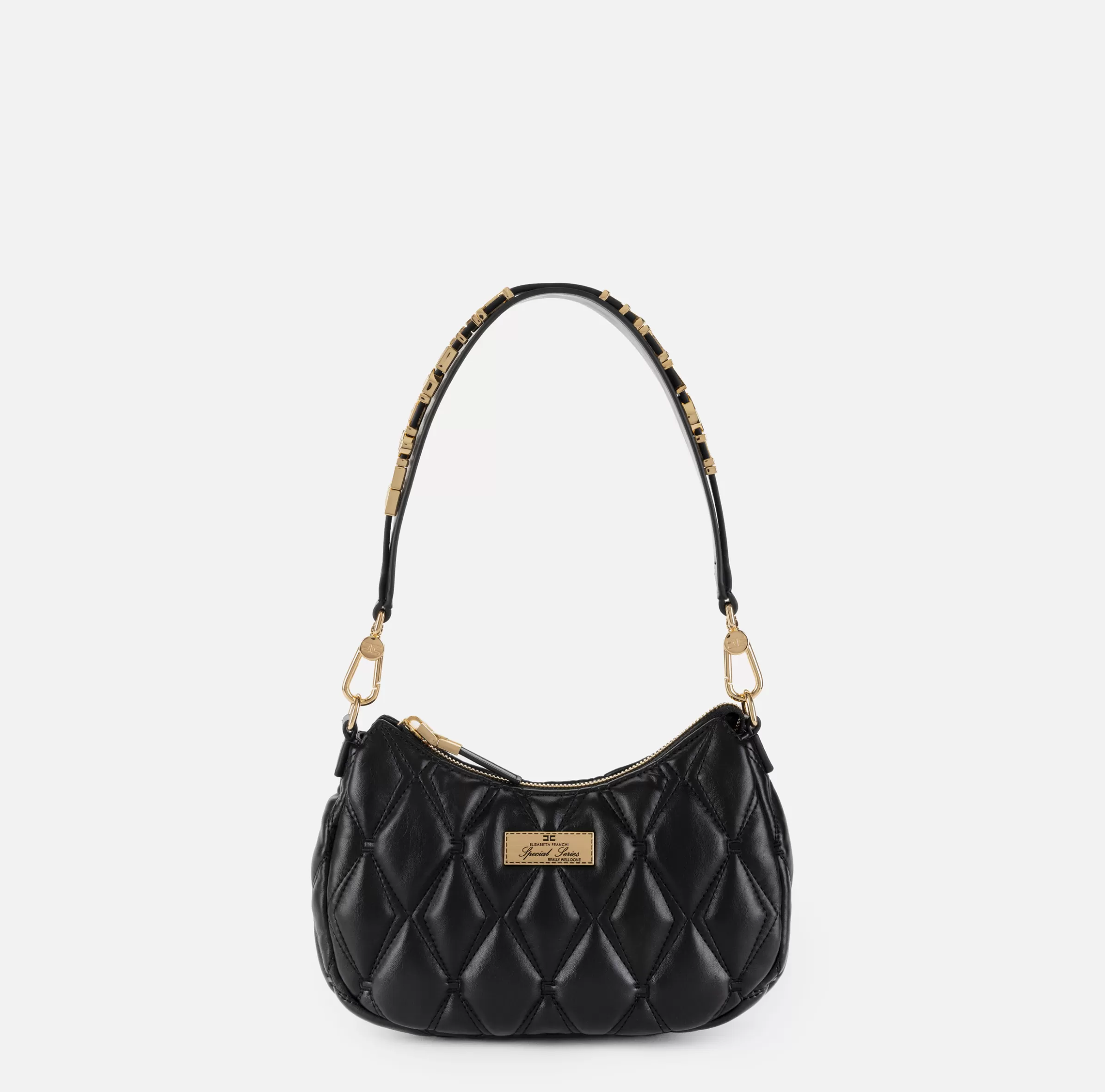 Elisabetta Franchi Borse A Spalla^Borsa hobo in tessuto embossed con lettering Nero