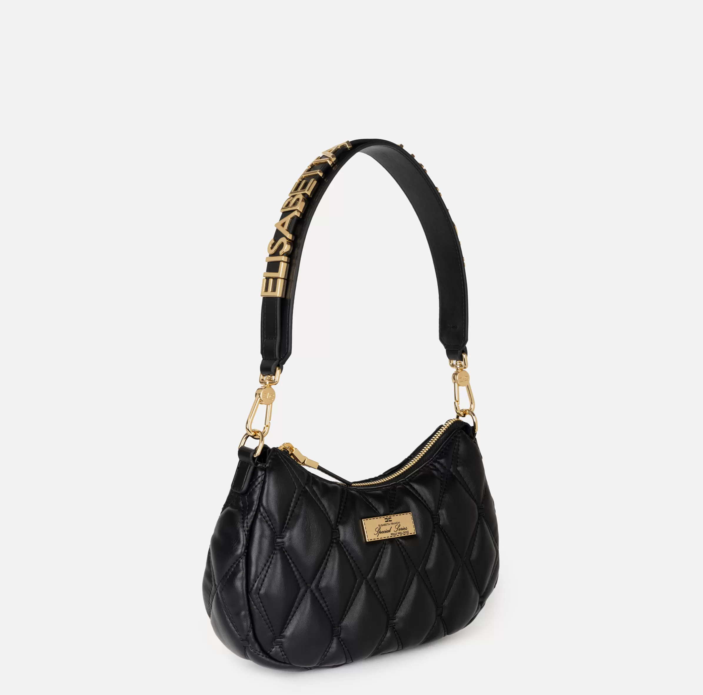 Elisabetta Franchi Borse A Spalla^Borsa hobo in tessuto embossed con lettering Nero