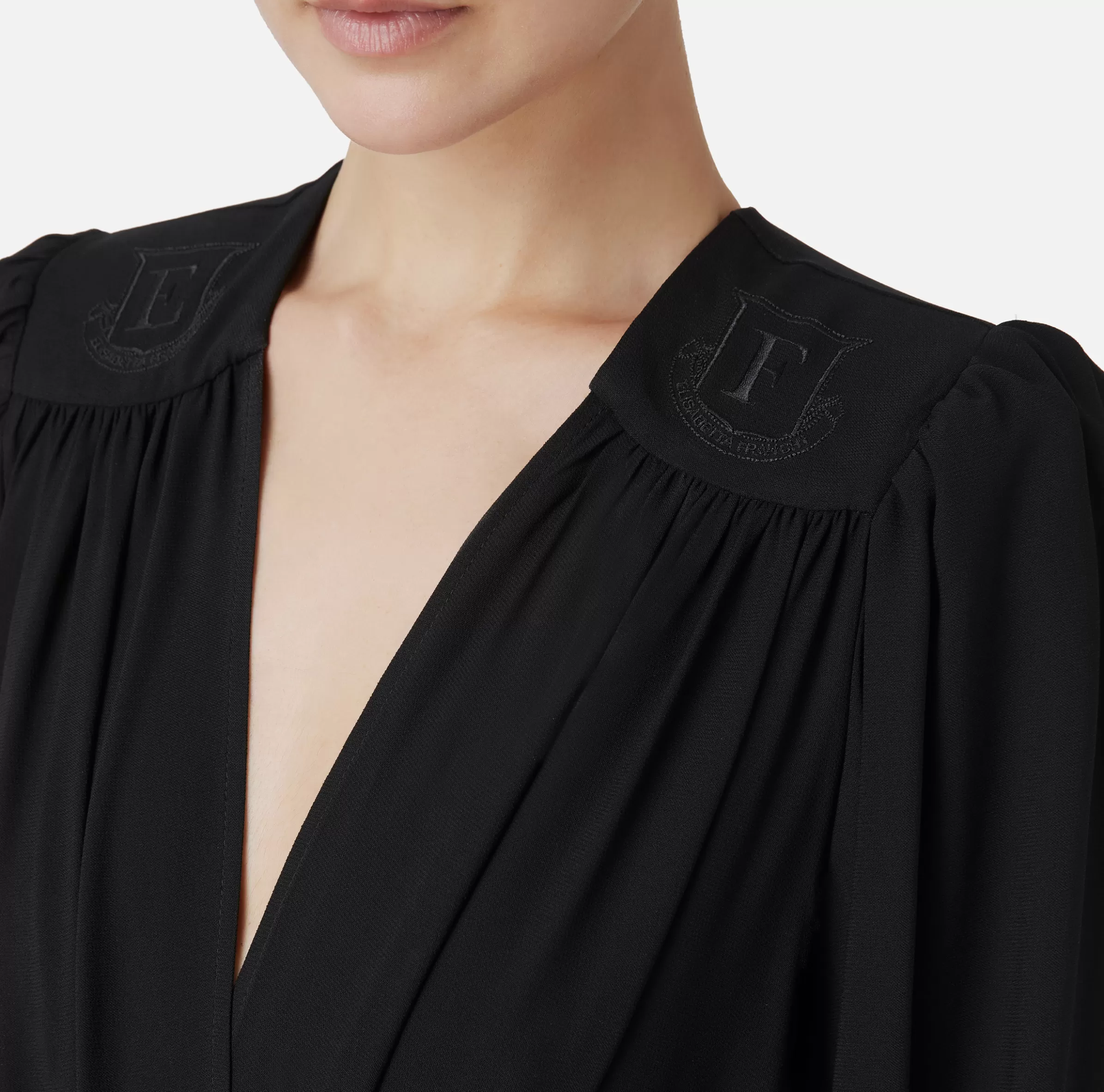 Elisabetta Franchi Camicie E Bluse | Top, T-Shirt & Body^Camicia body in georgette con ricamo su spalle Nero