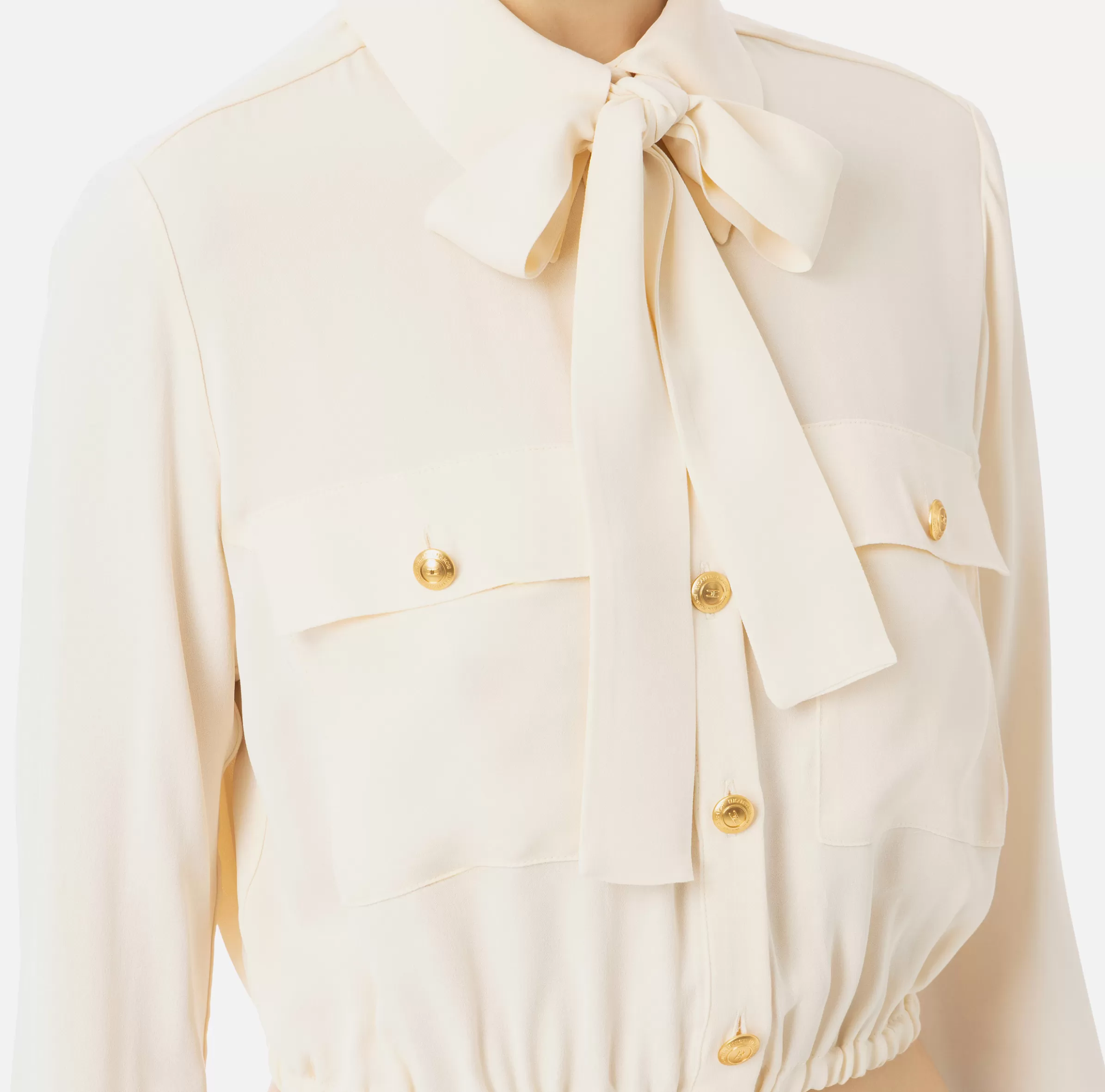 Elisabetta Franchi Camicie E Bluse^Camicia cropped in georgette con foulard Burro