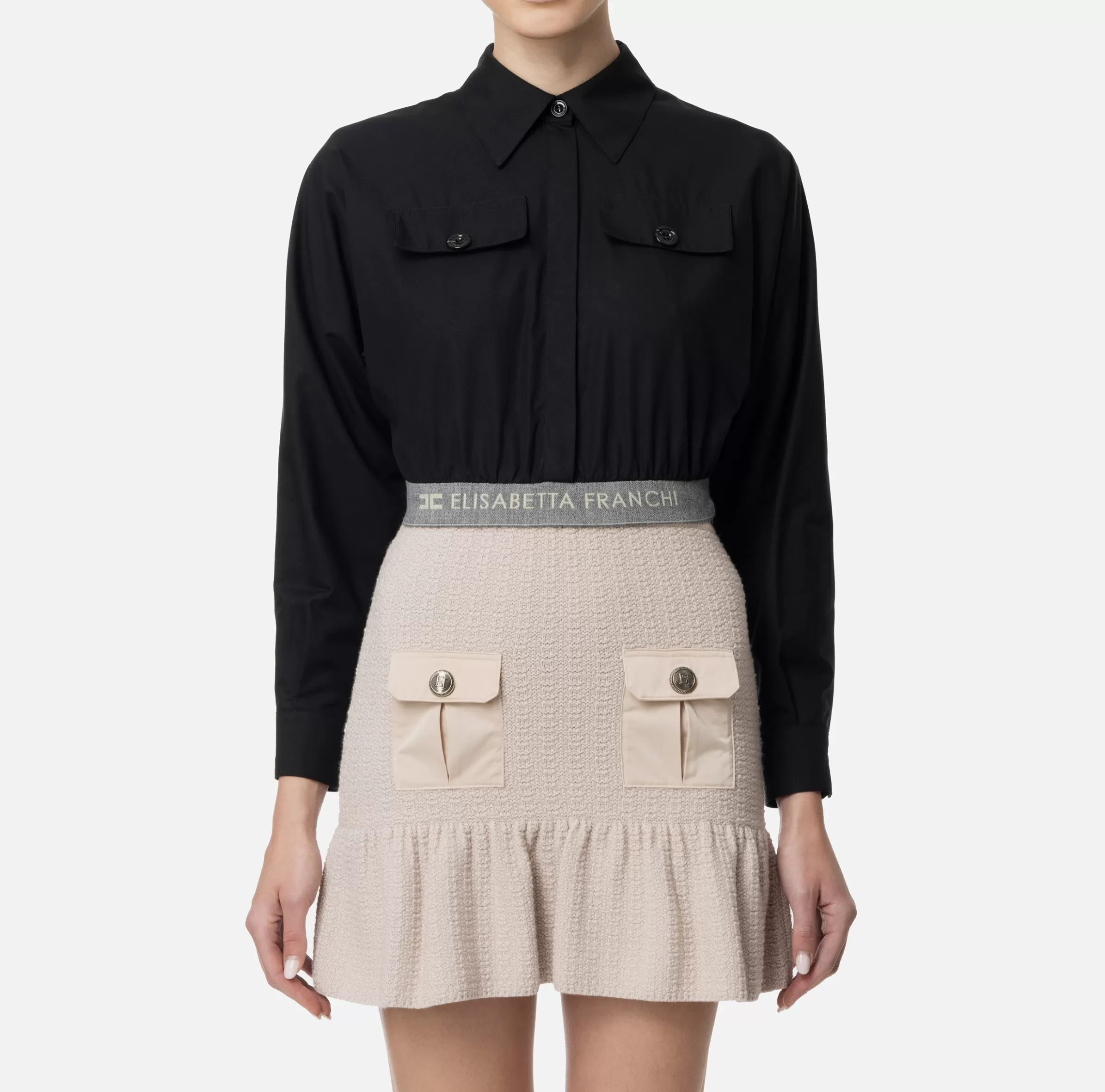 Elisabetta Franchi Camicie E Bluse^Camicia cropped in popeline con fascione Nero