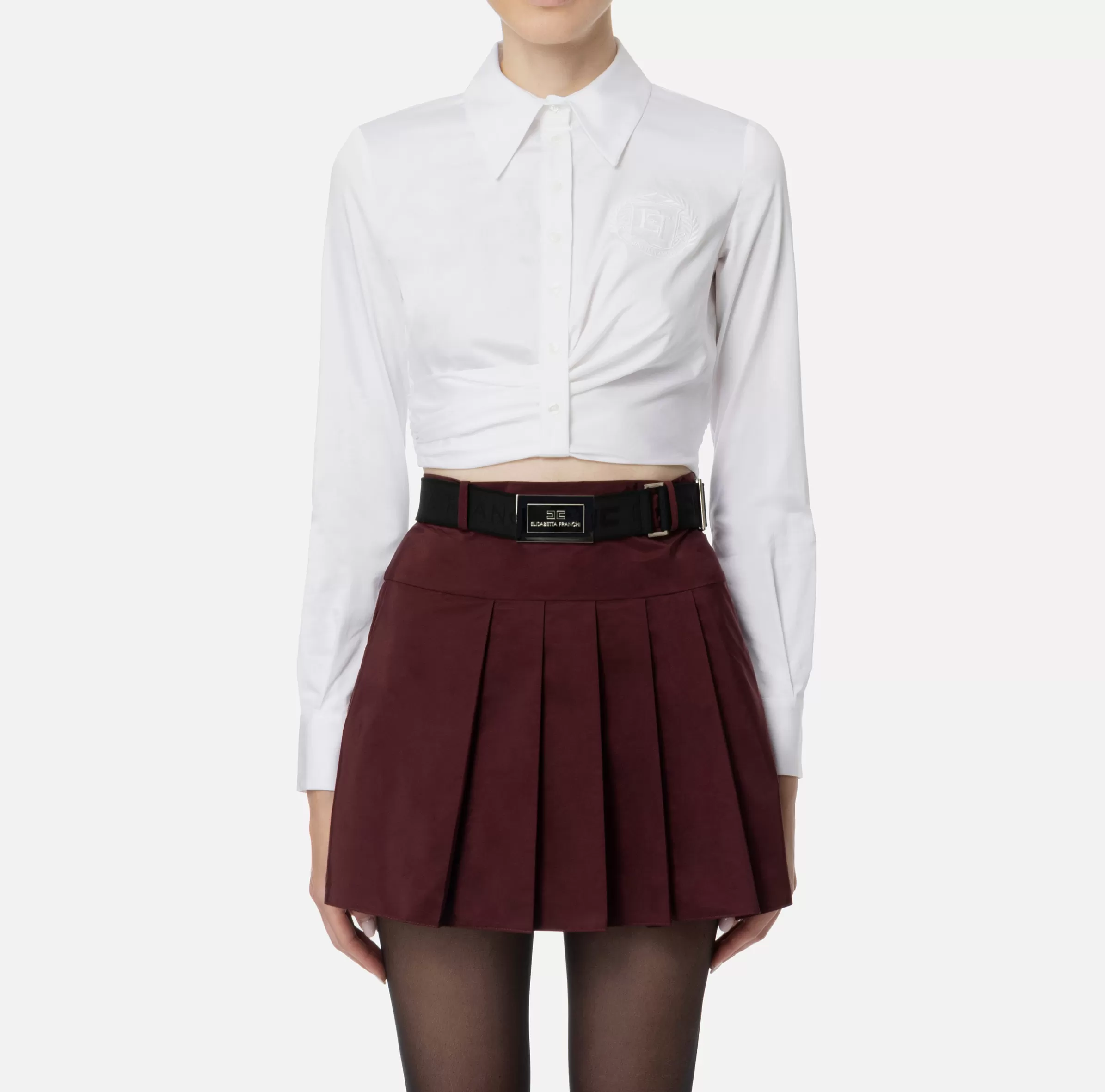 Elisabetta Franchi Camicie E Bluse^Camicia cropped in popeline stretch con drappeggio Bianco