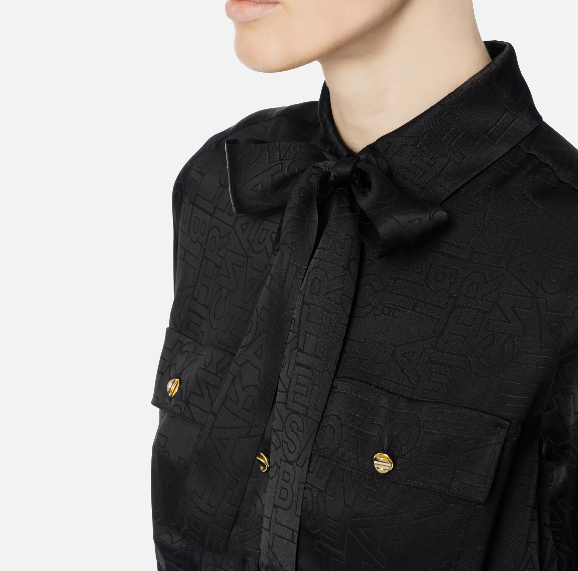 Elisabetta Franchi Camicie E Bluse^Camicia cropped in raso jacquard con foulard Nero