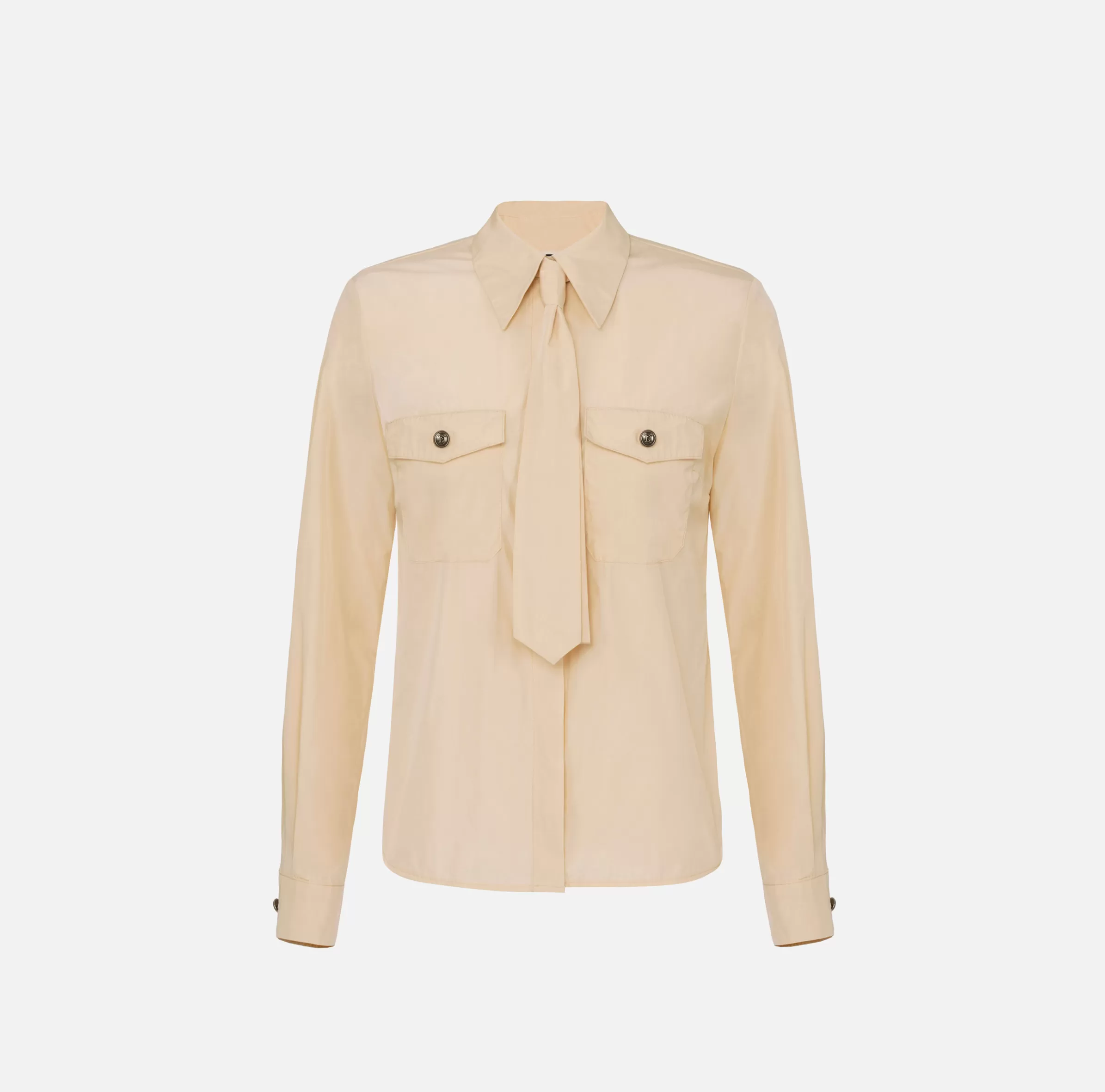 Elisabetta Franchi Camicie E Bluse^Camicia dritta in nylon tecnico con cravatta Crema