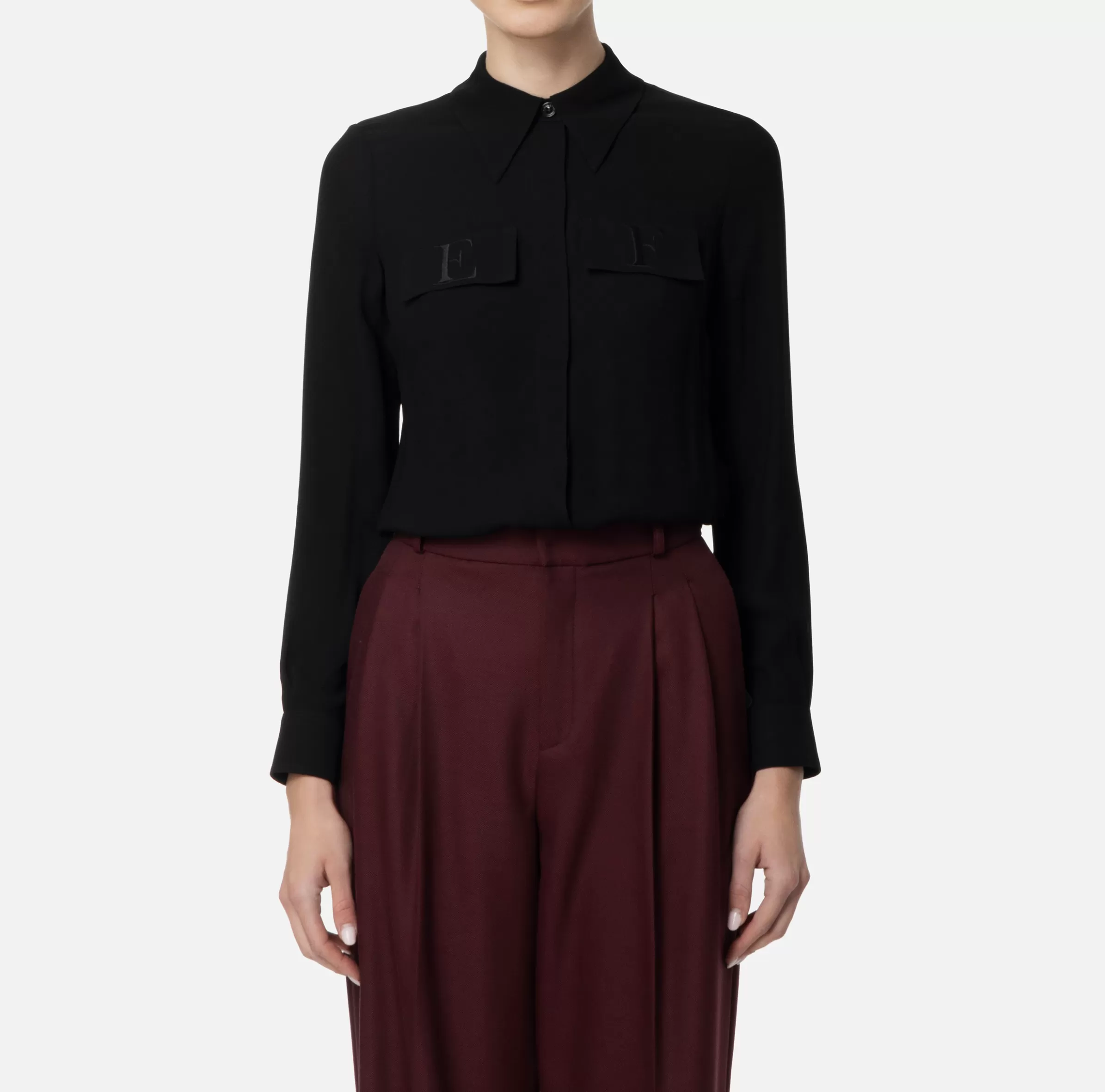 Elisabetta Franchi Camicie E Bluse^Camicia in georgette con patte ricamate Nero